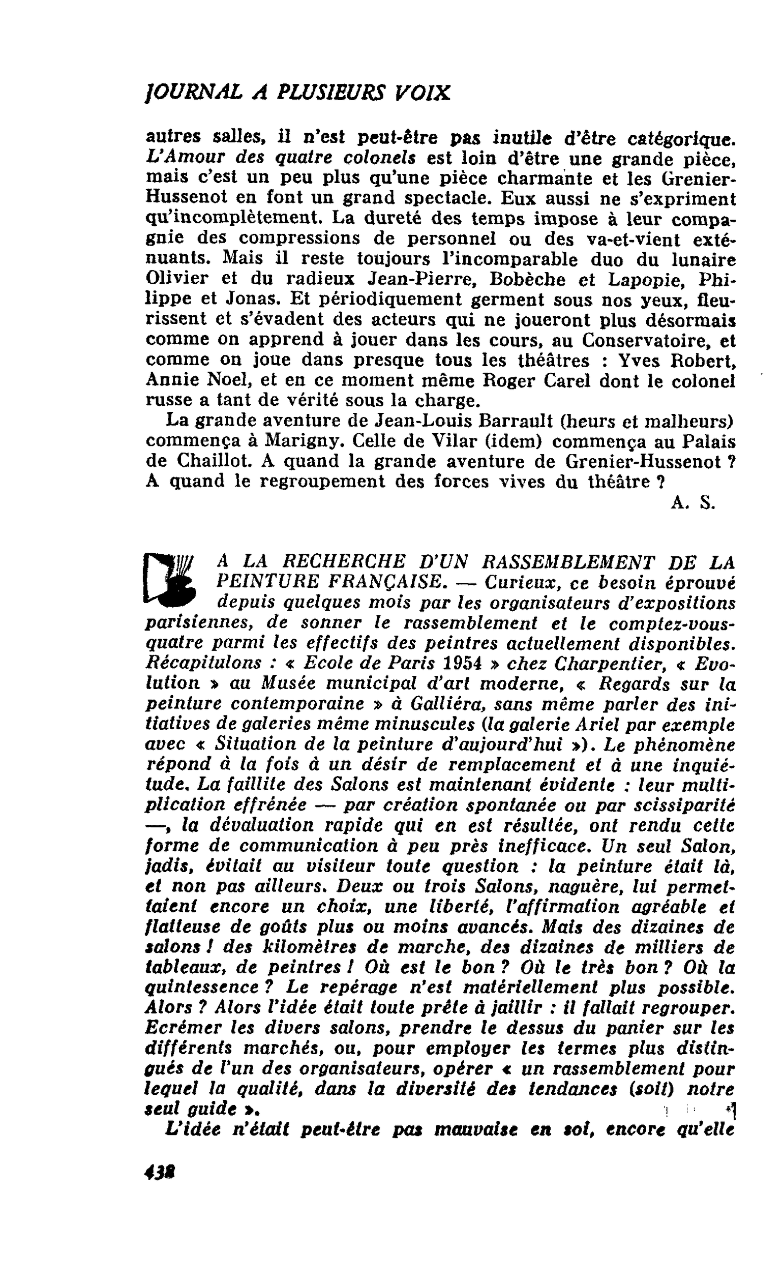 A LA RECHERCHE D’UN RASSEMBLEMENT DE LA PEINTURE FRANÇAISE