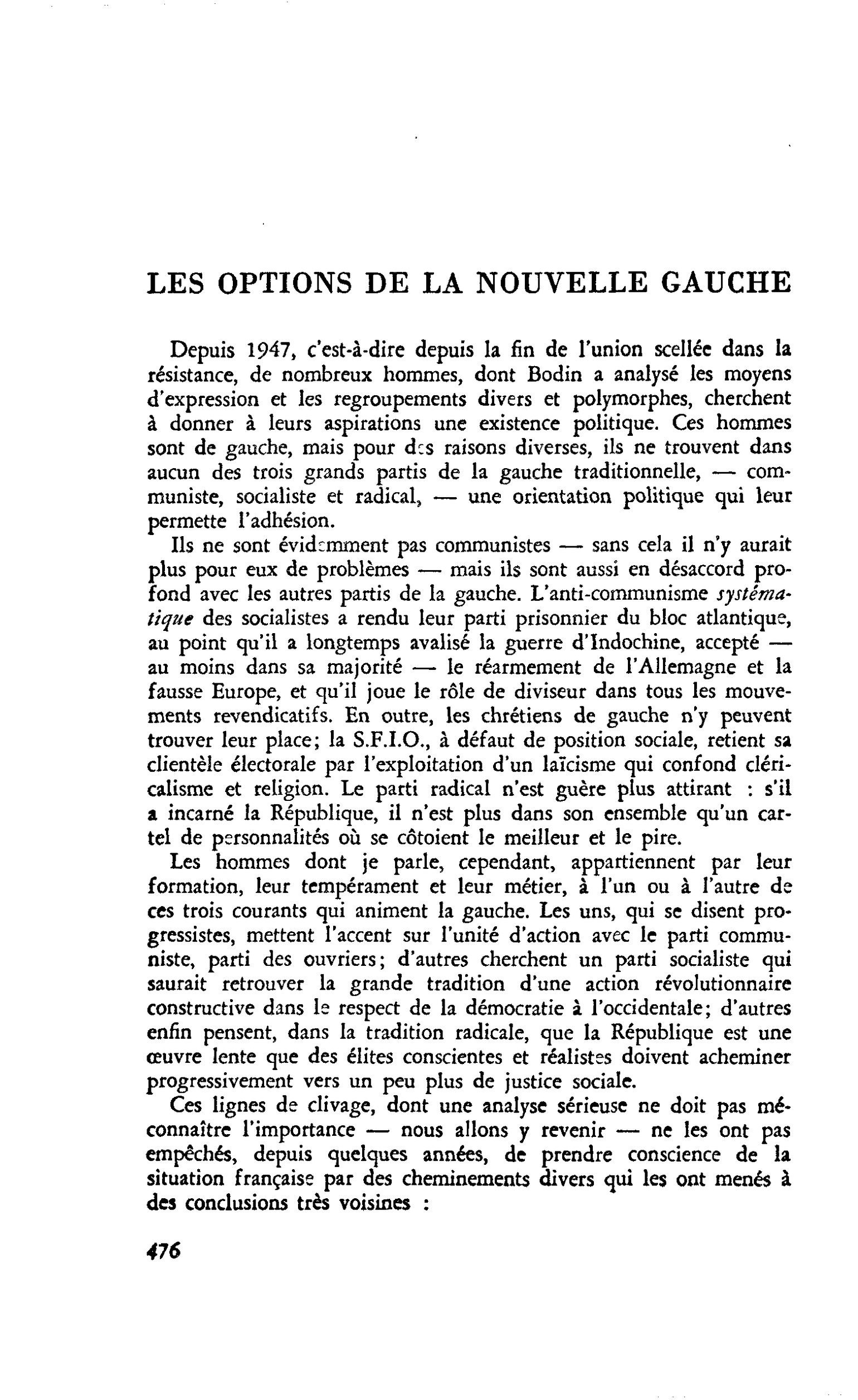 Les options de la nouvelle gauche