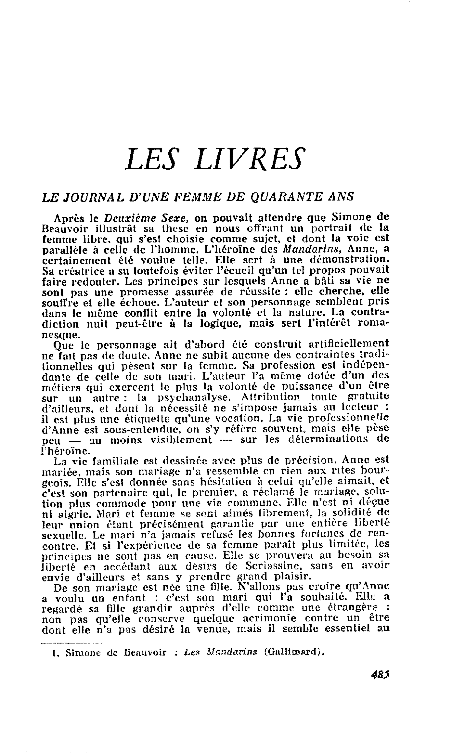 LE JOURNAL D’UNE FEMME DE QUARANTE ANS