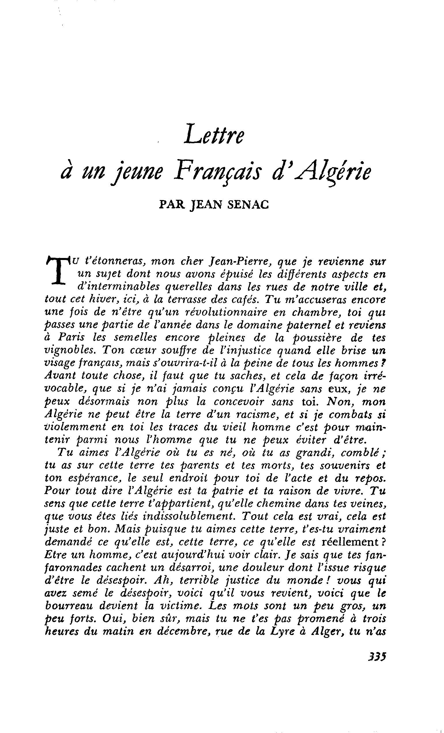 Lettre à un jeune Français d’Algérie