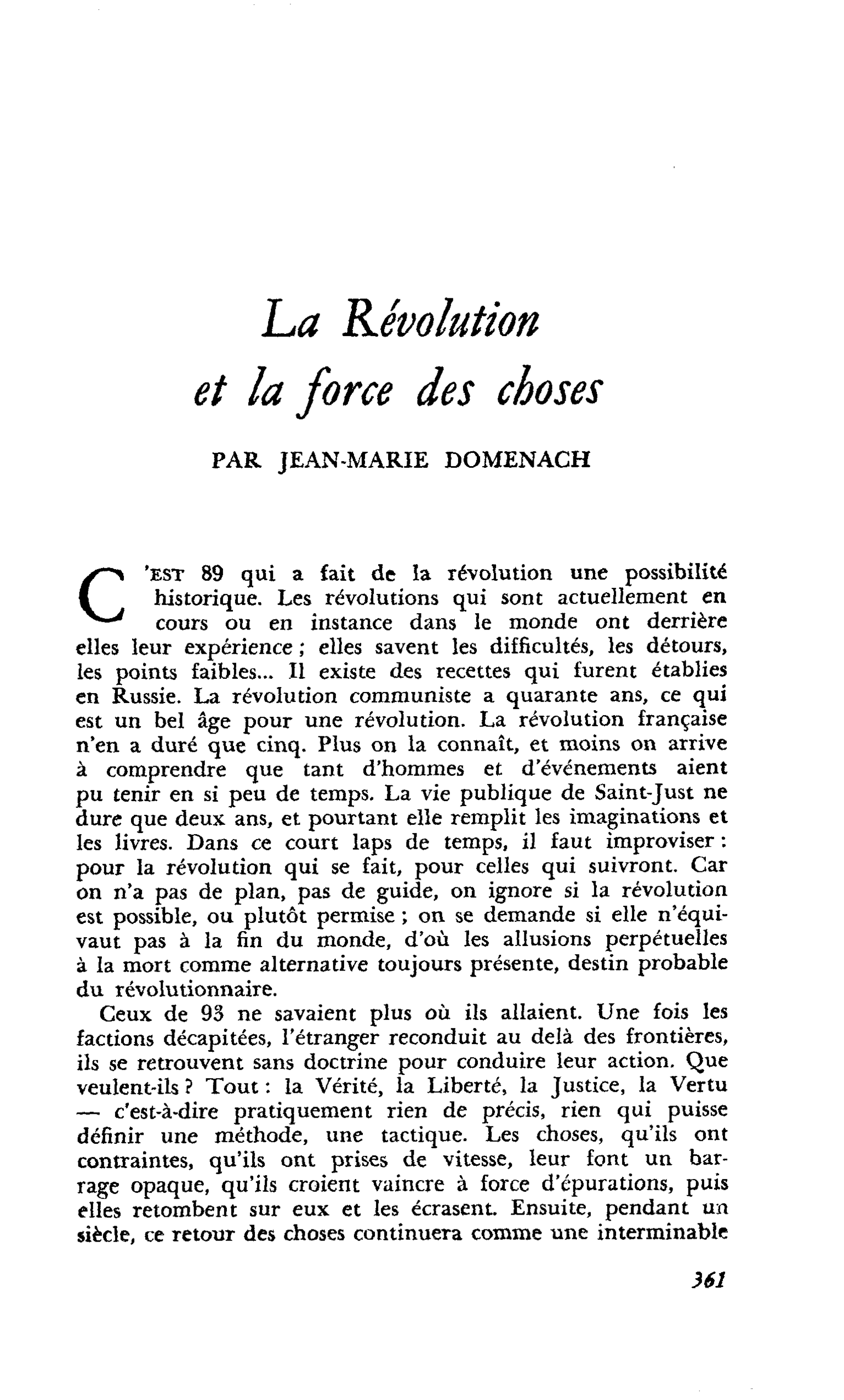 La dévolution et la force des choses