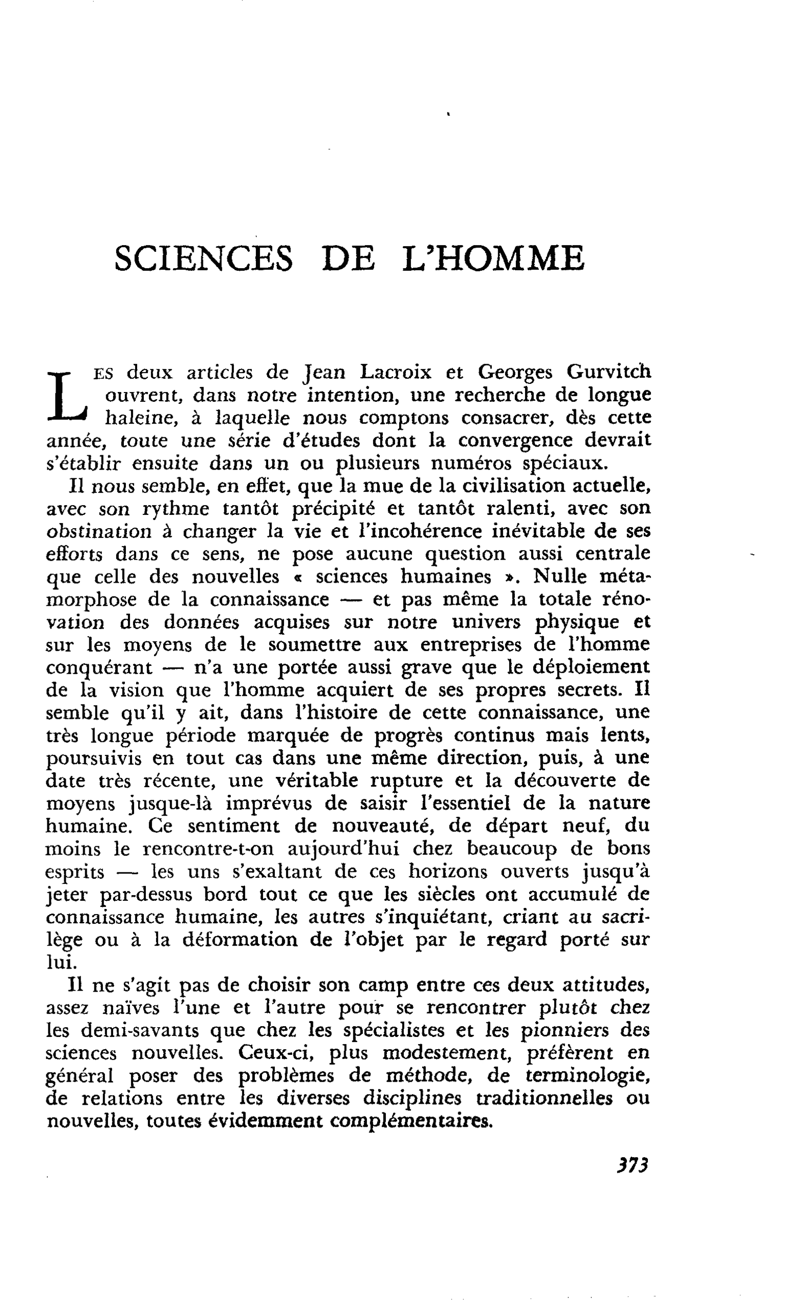SCIENCES DE L’HOMME