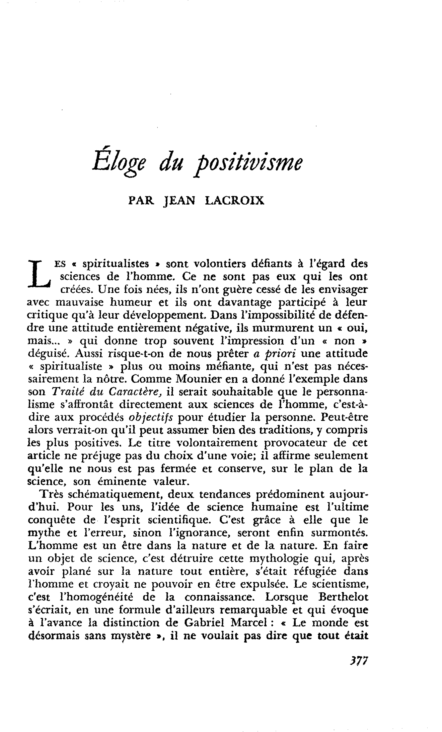 Éloge du positivisme