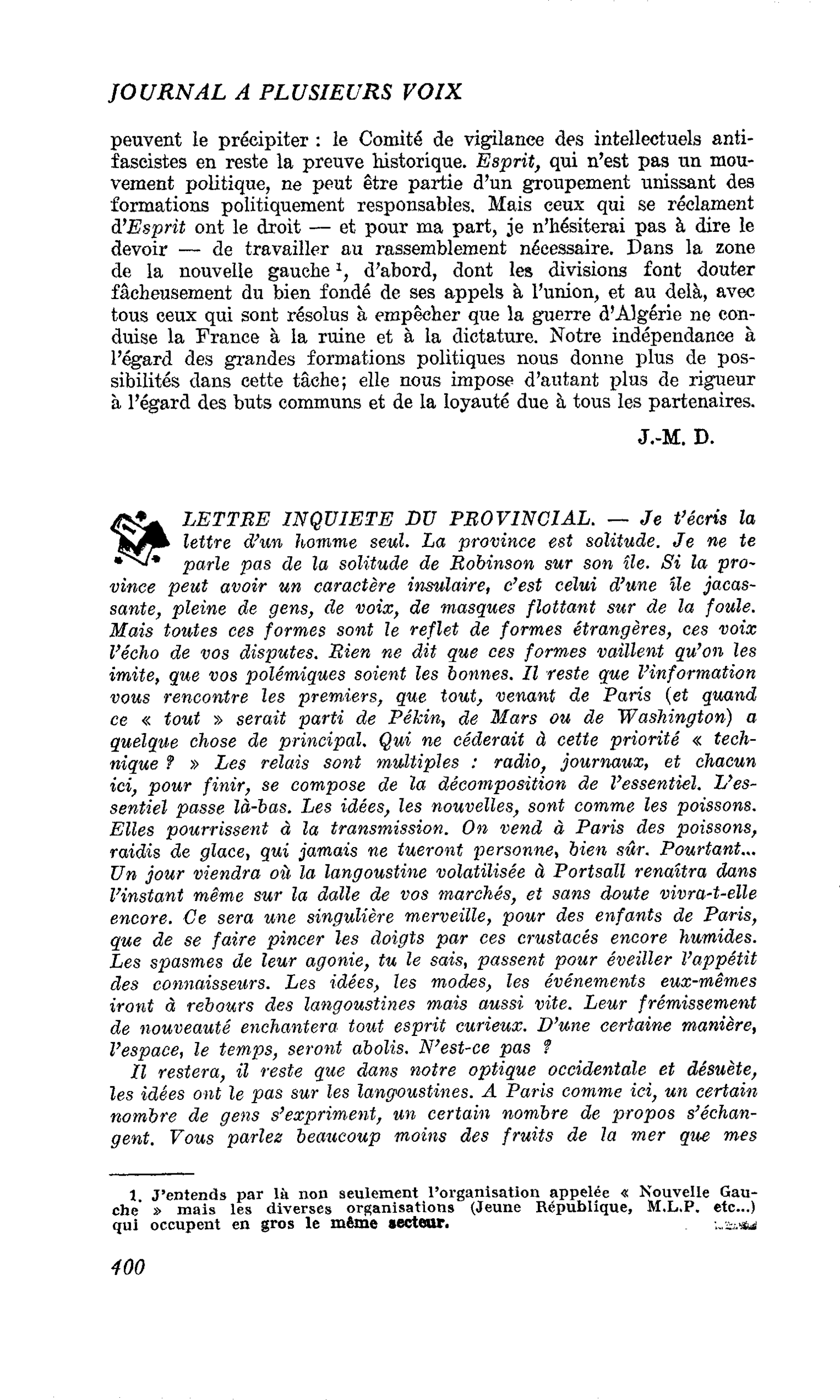 LETTRE INQUIETE DU PROVINCIAL