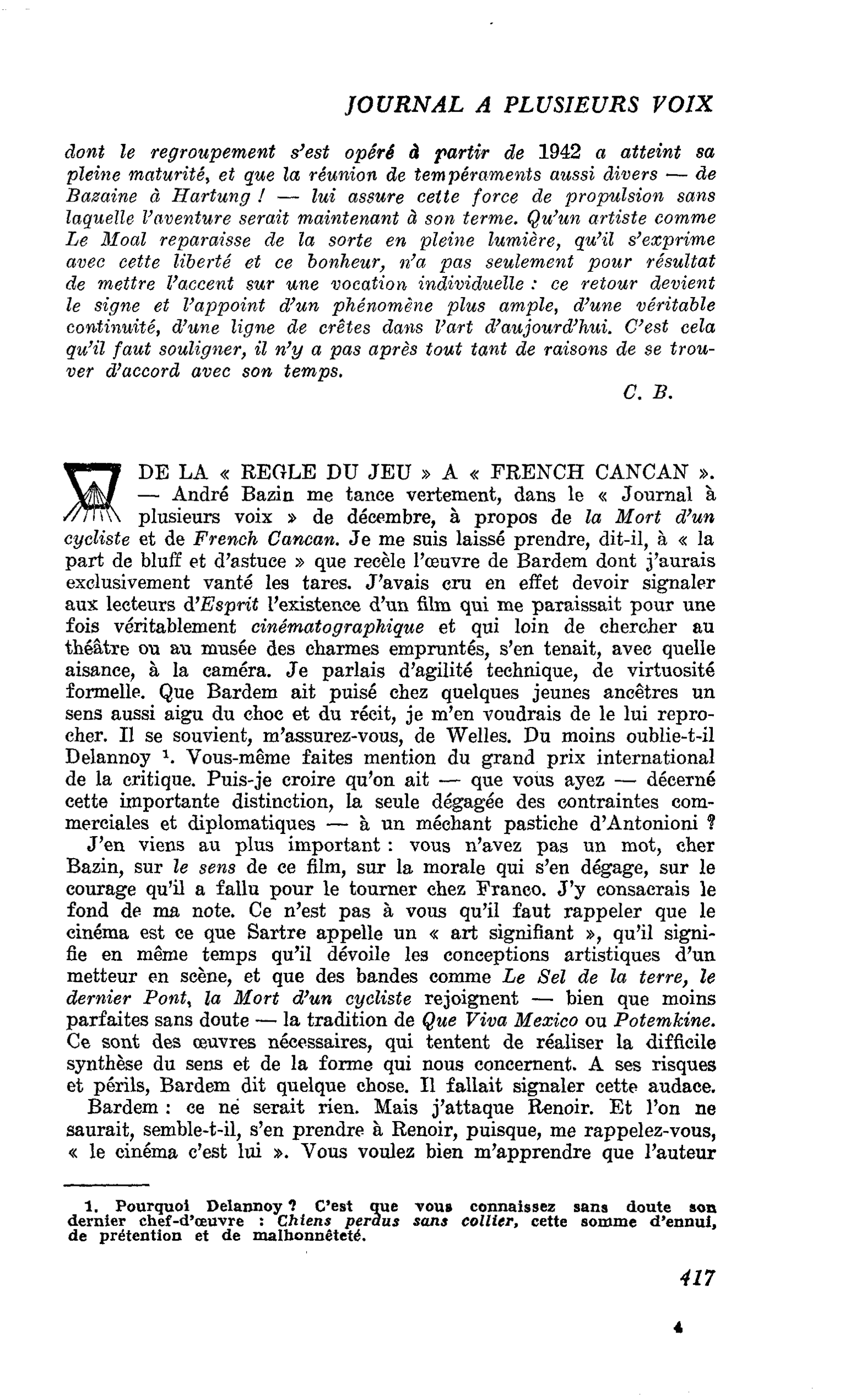 DE LA « REGLE DU JEU » A « FRENCH CANCAN »