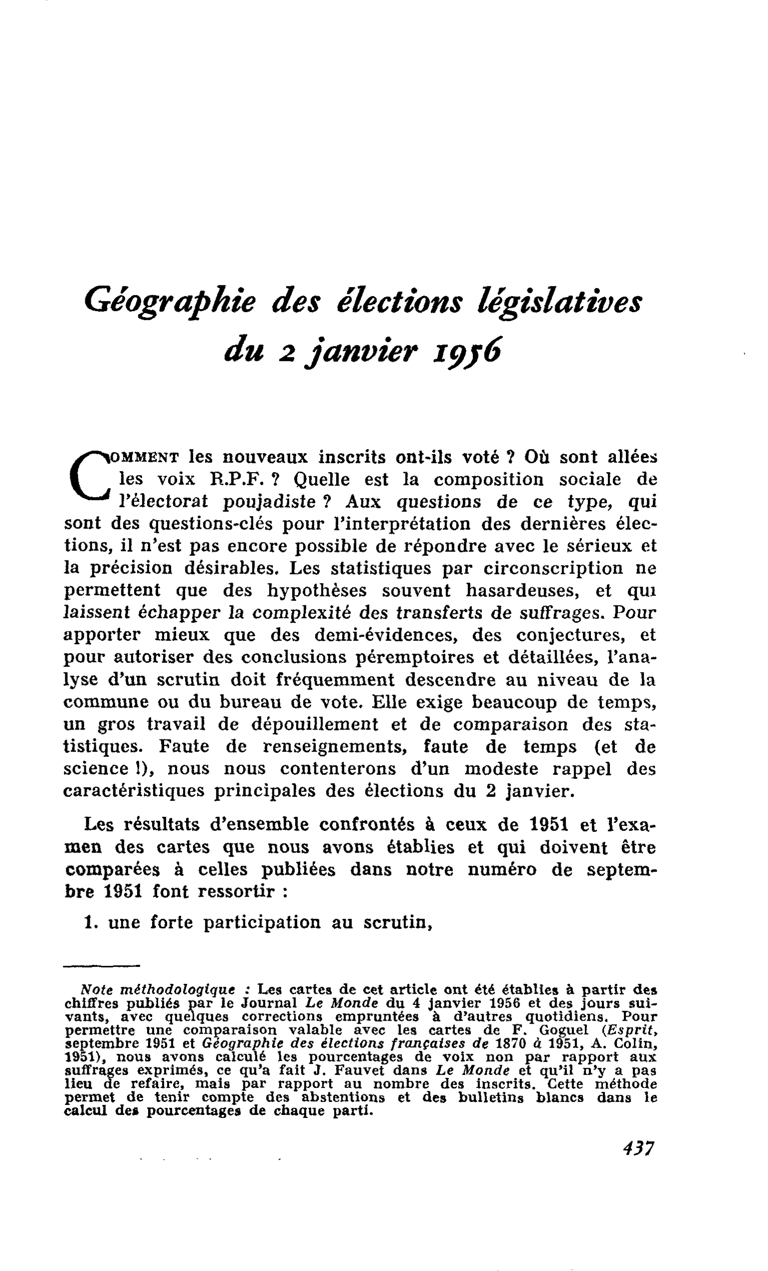 Géographie des élections législatives du 2 janvier 1956