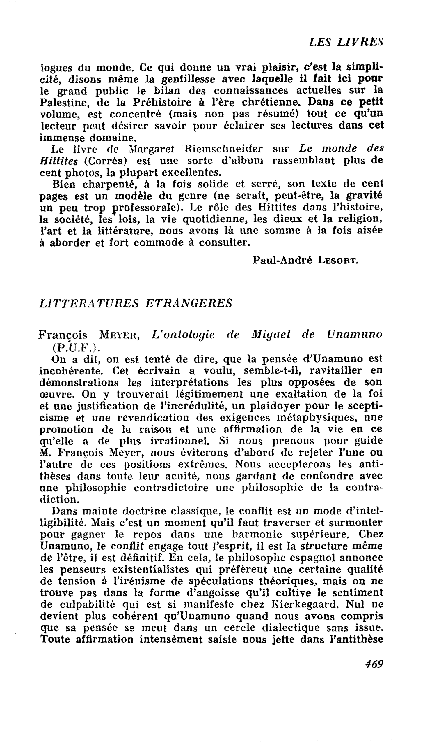 François Meyer, L’ontologie de Miguel de Unamuno