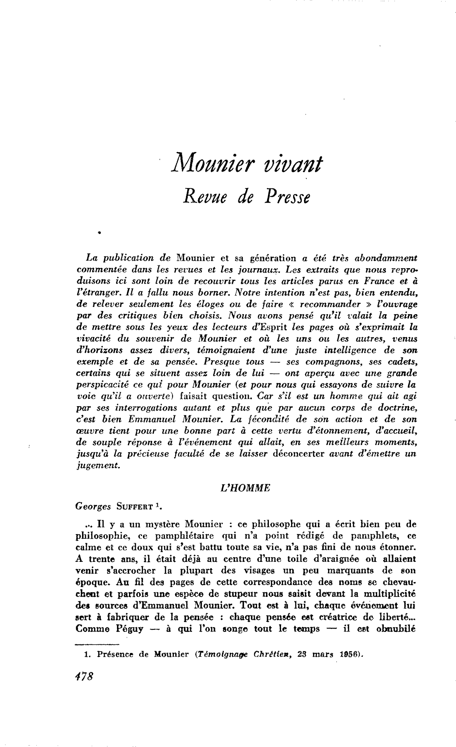 Mounier vivant Revue de Presse