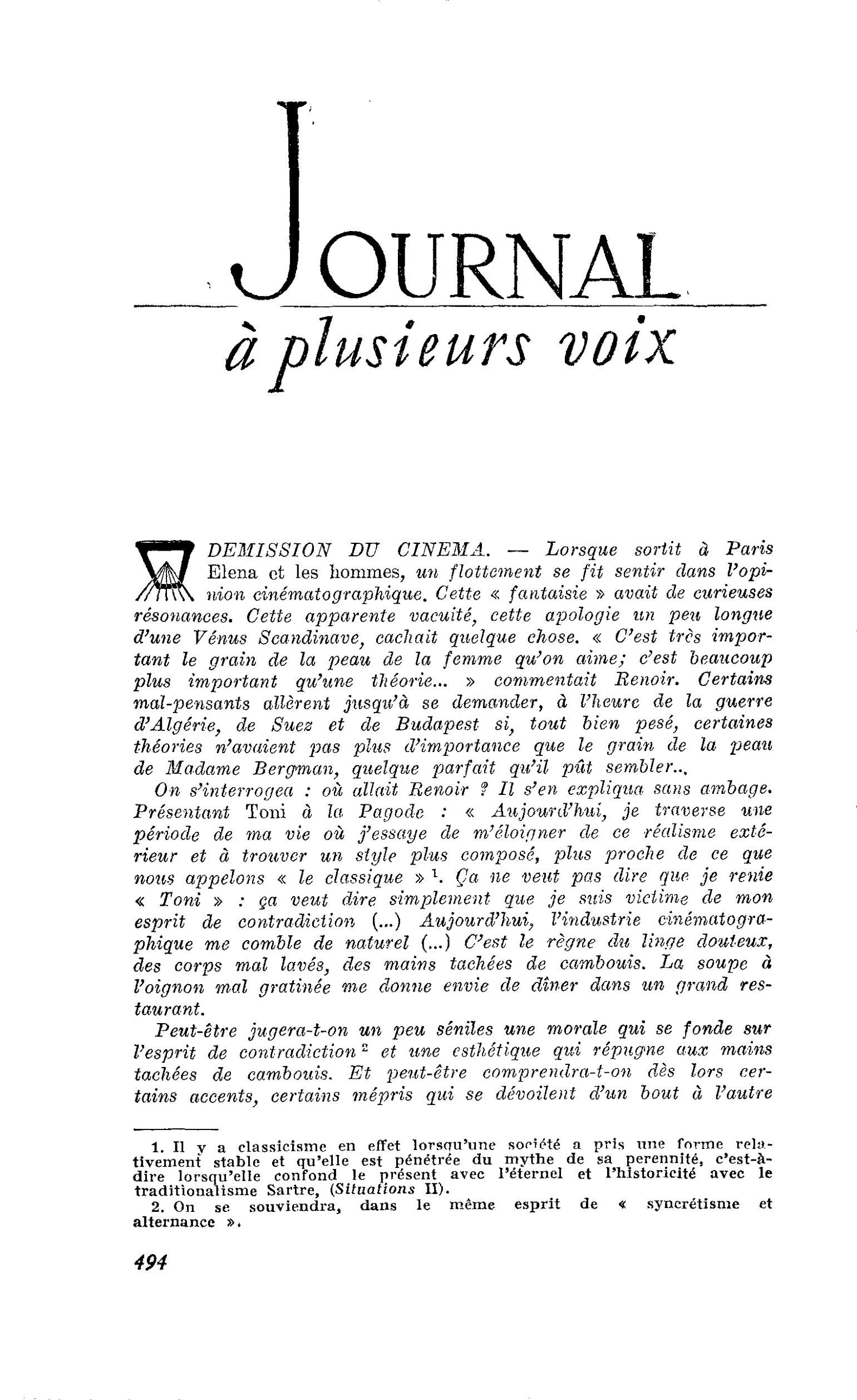 DEMISSION DU CINEMA