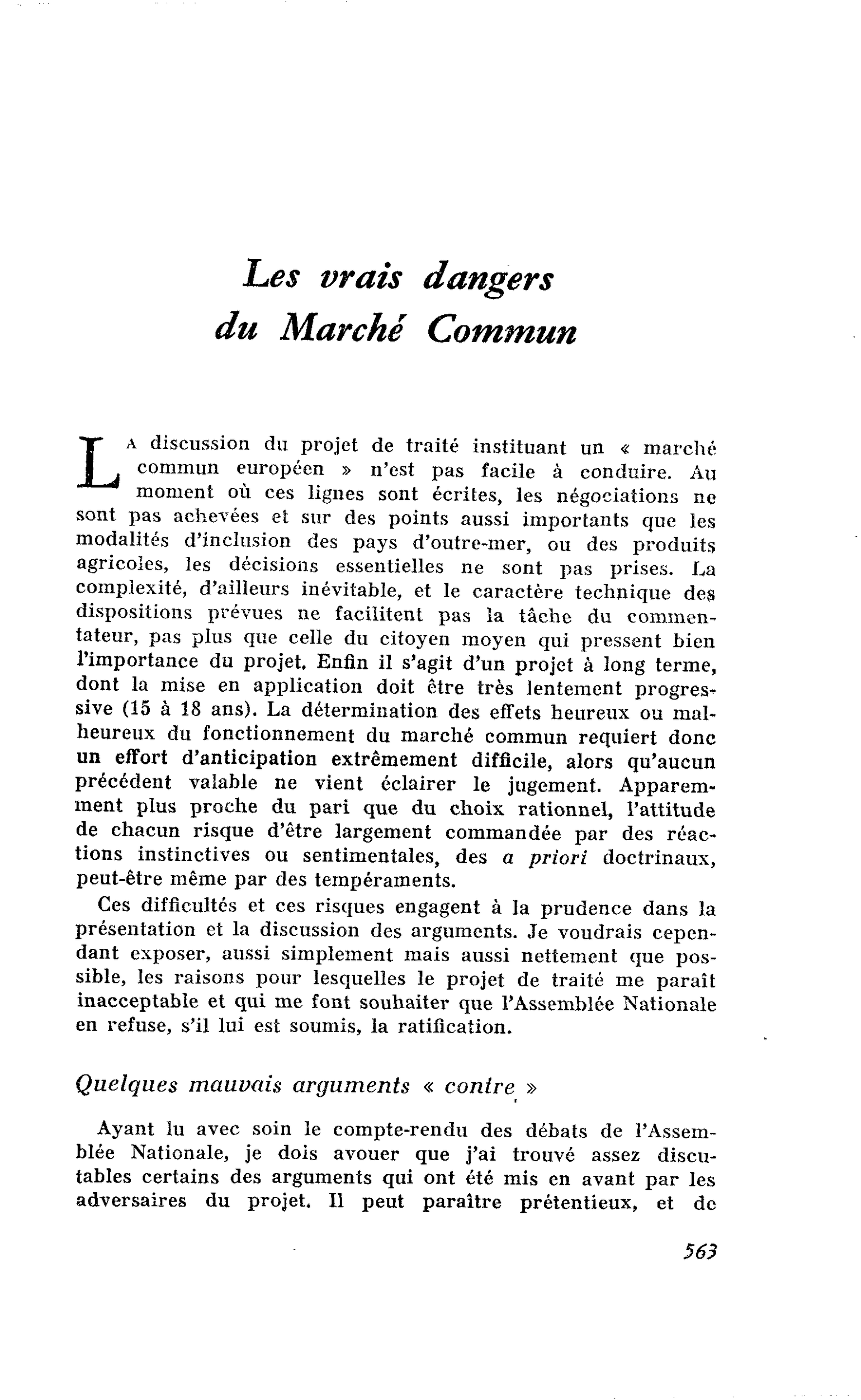 Les vrais dangers du Marché Commun