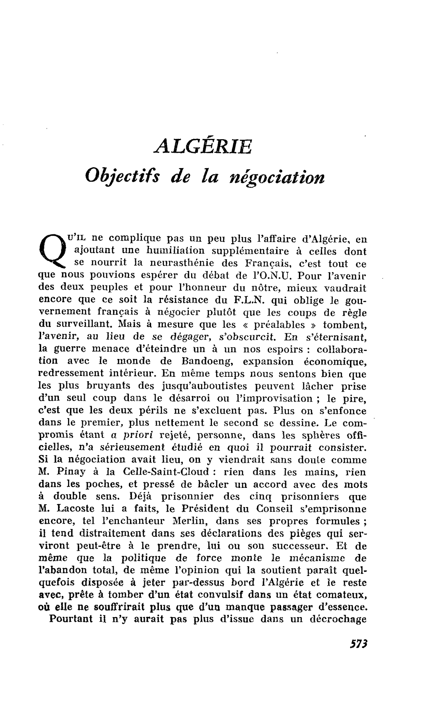 ALGÉRIE : Objectifs de la négociation