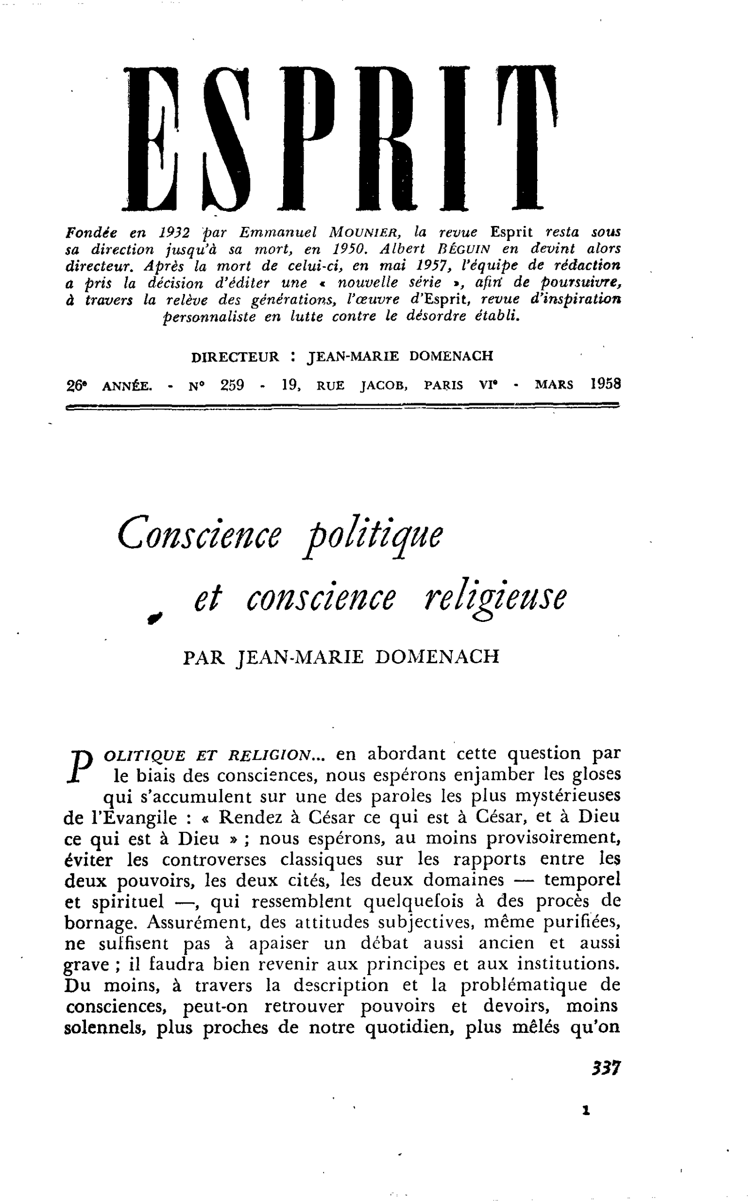 Conscience politique et conscience religieuse