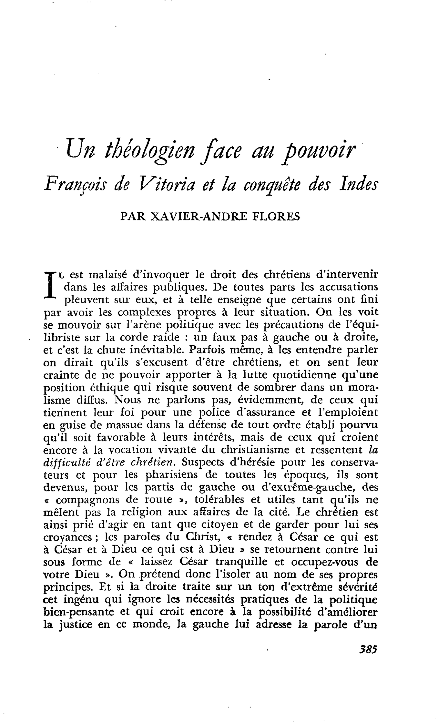 Un théologien face au pouvoir François de Vitoria et la conquête des Indes