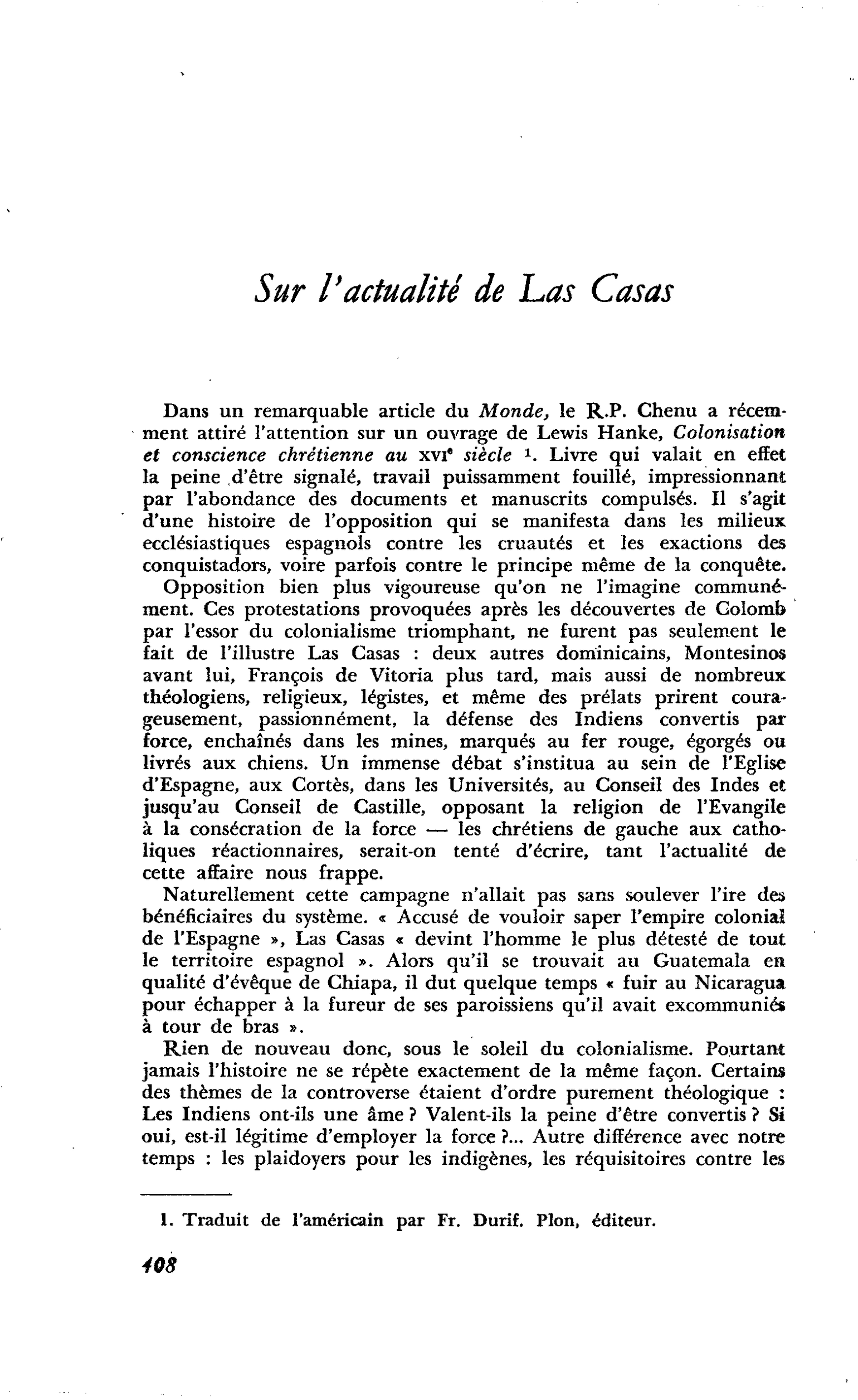 Sur l’actualité de Las Casas