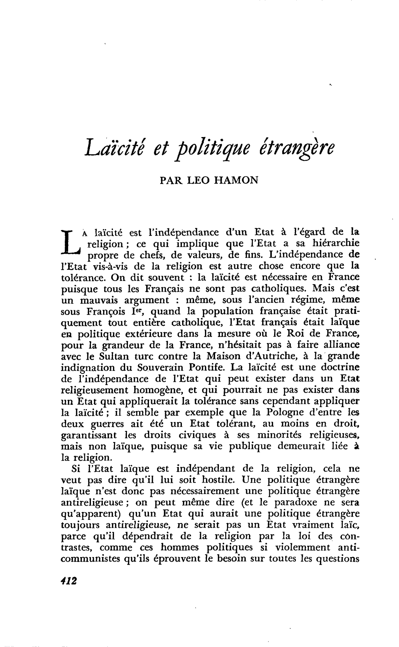 Laïcité et politique étrangère