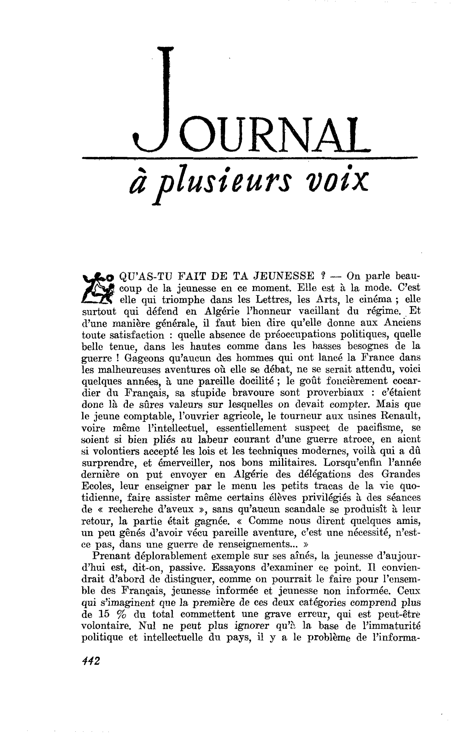 QU’AS-TU FAIT DE TA JEUNESSE ?