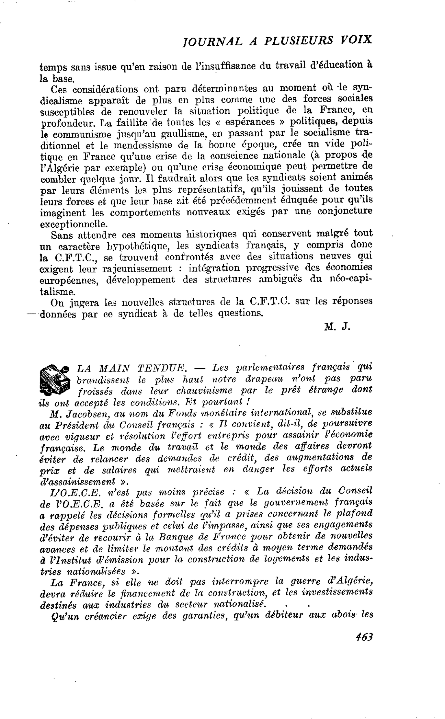 LA MAIN TENDUE