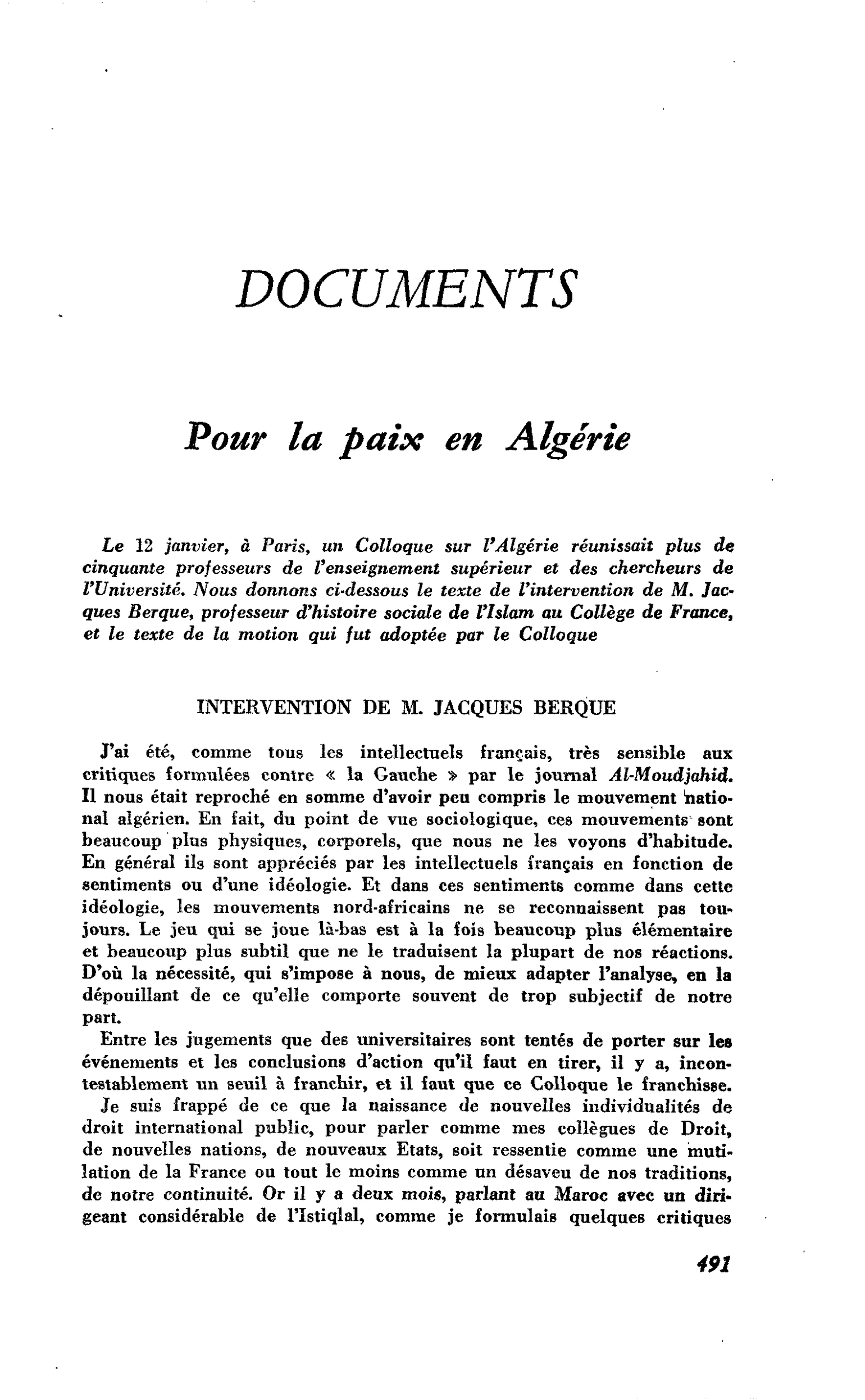 Pour la paix en Algérie