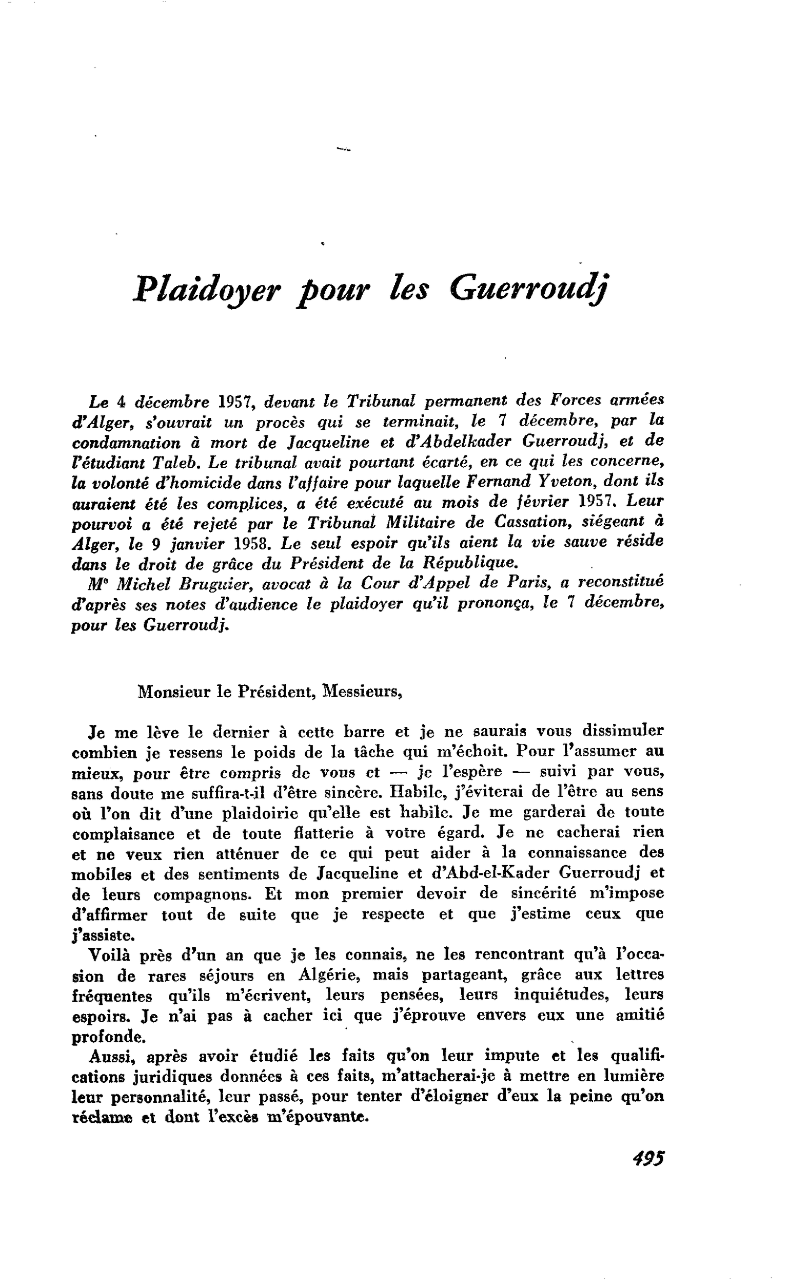 Plaidoyer pour les Guerroudj