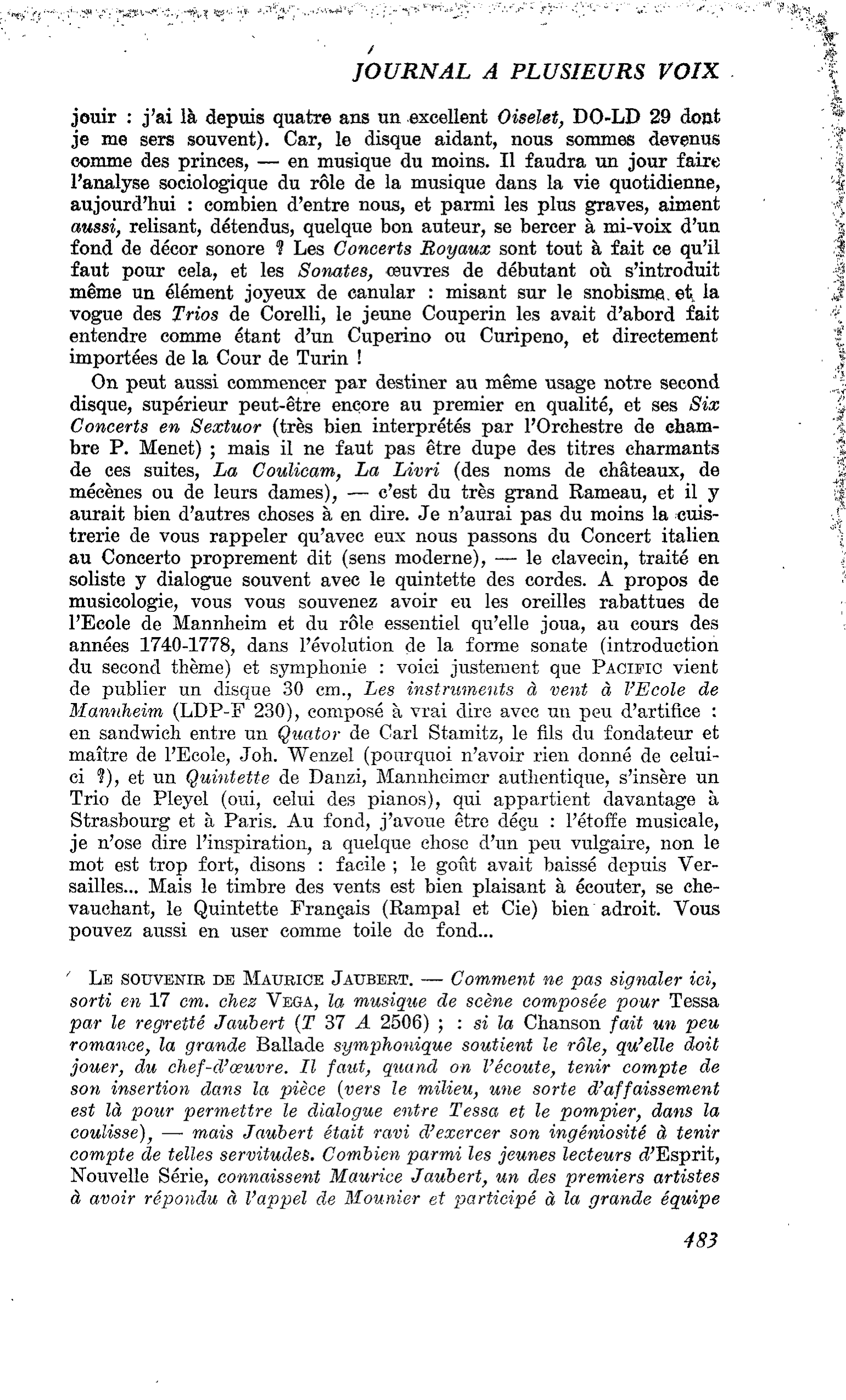 Le souvenir de Maurice Jaubert