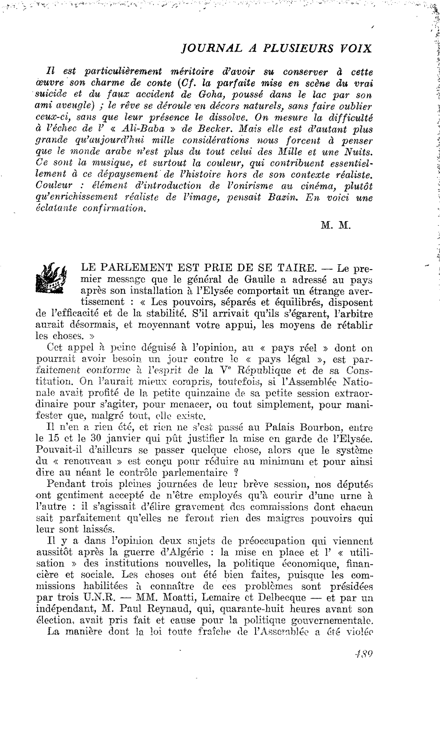 LE PARLEMENT EST PRIE DE SE TAIRE