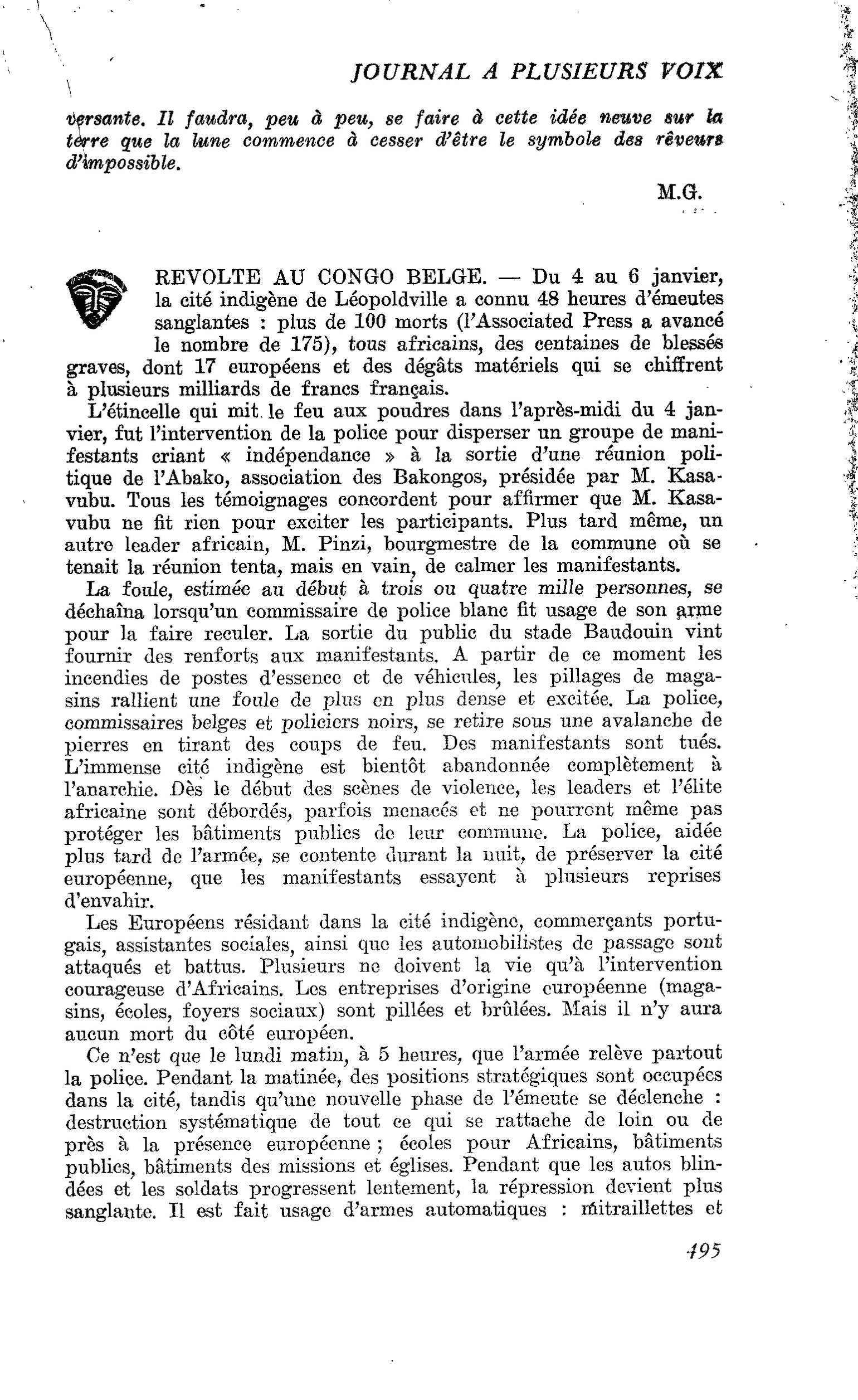 REVOLTE AU CONGO BELGE
