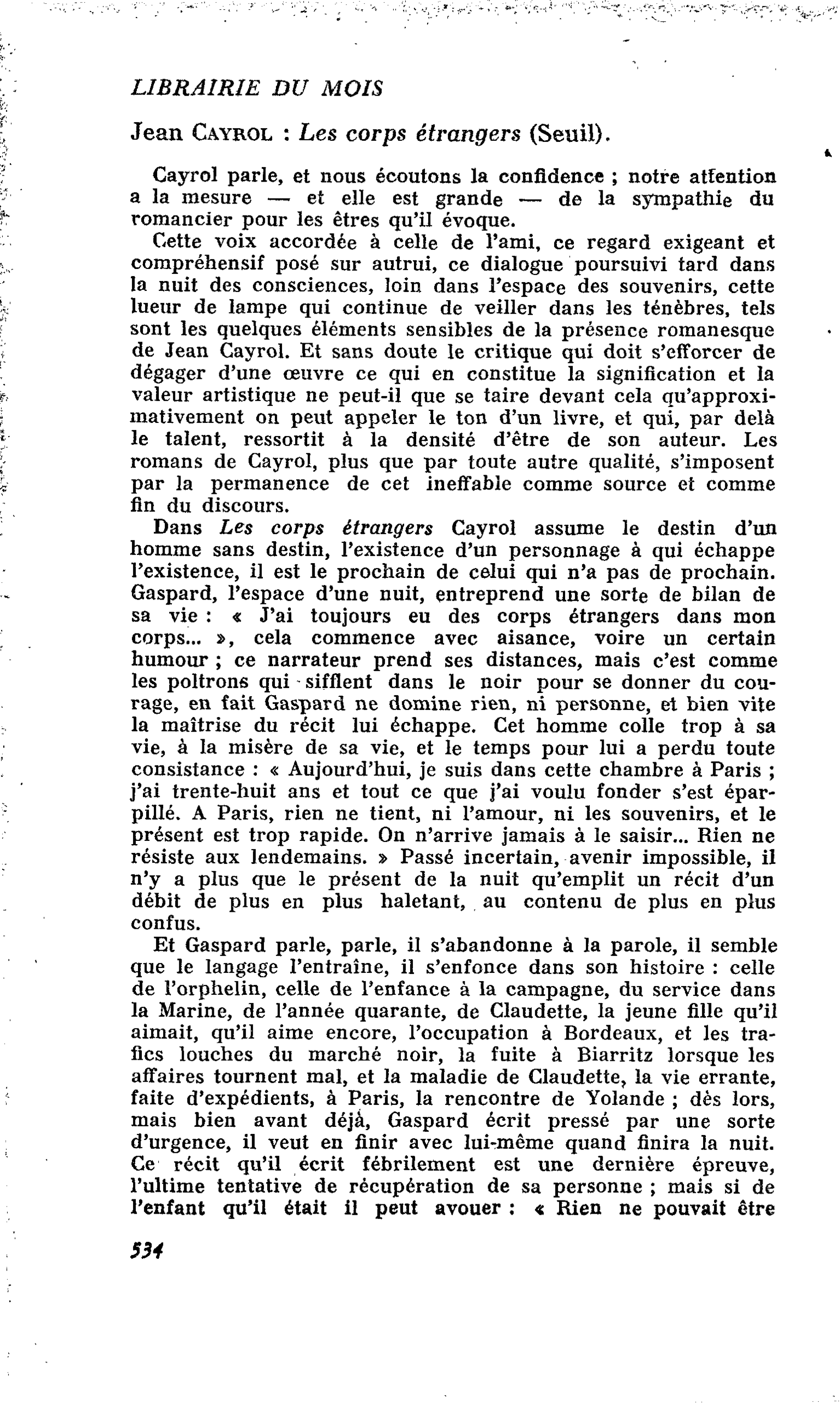 Jean Cayrol : Les corps étrangers