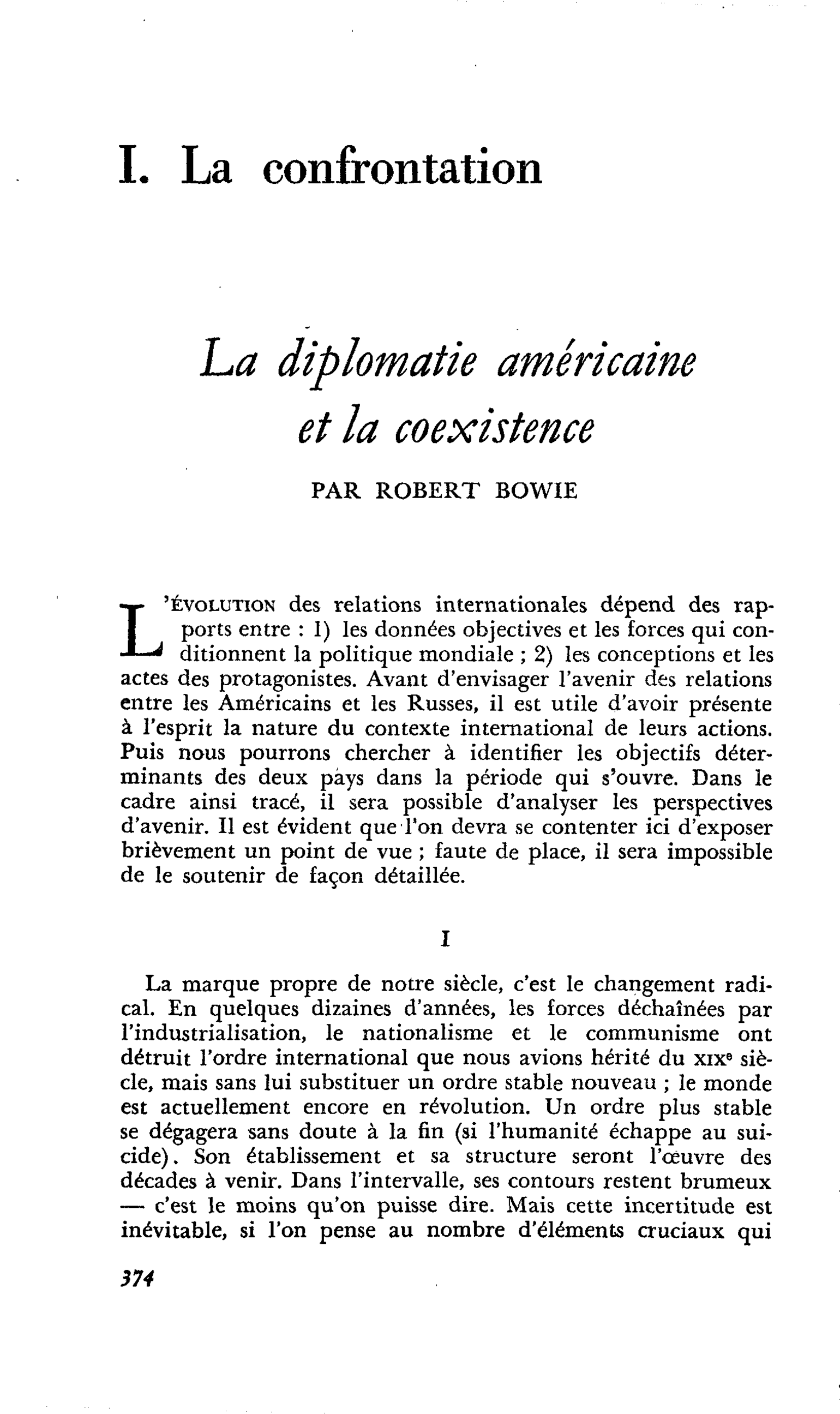 La diplomatie américaine et la coexistence