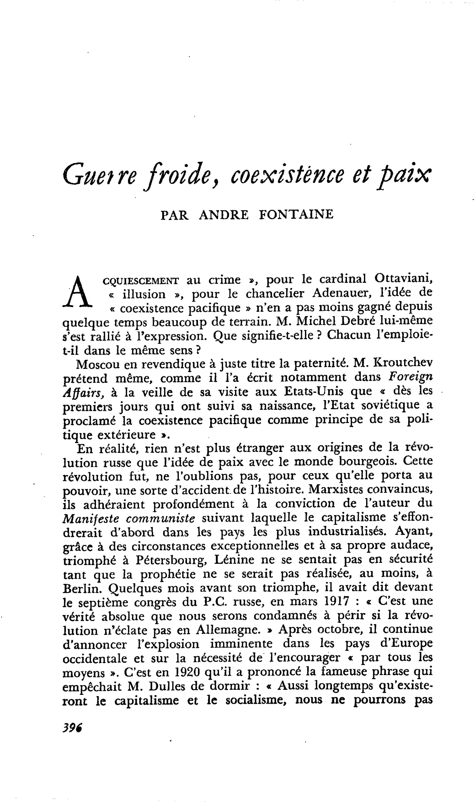 Guerre froide, coexistence et paix