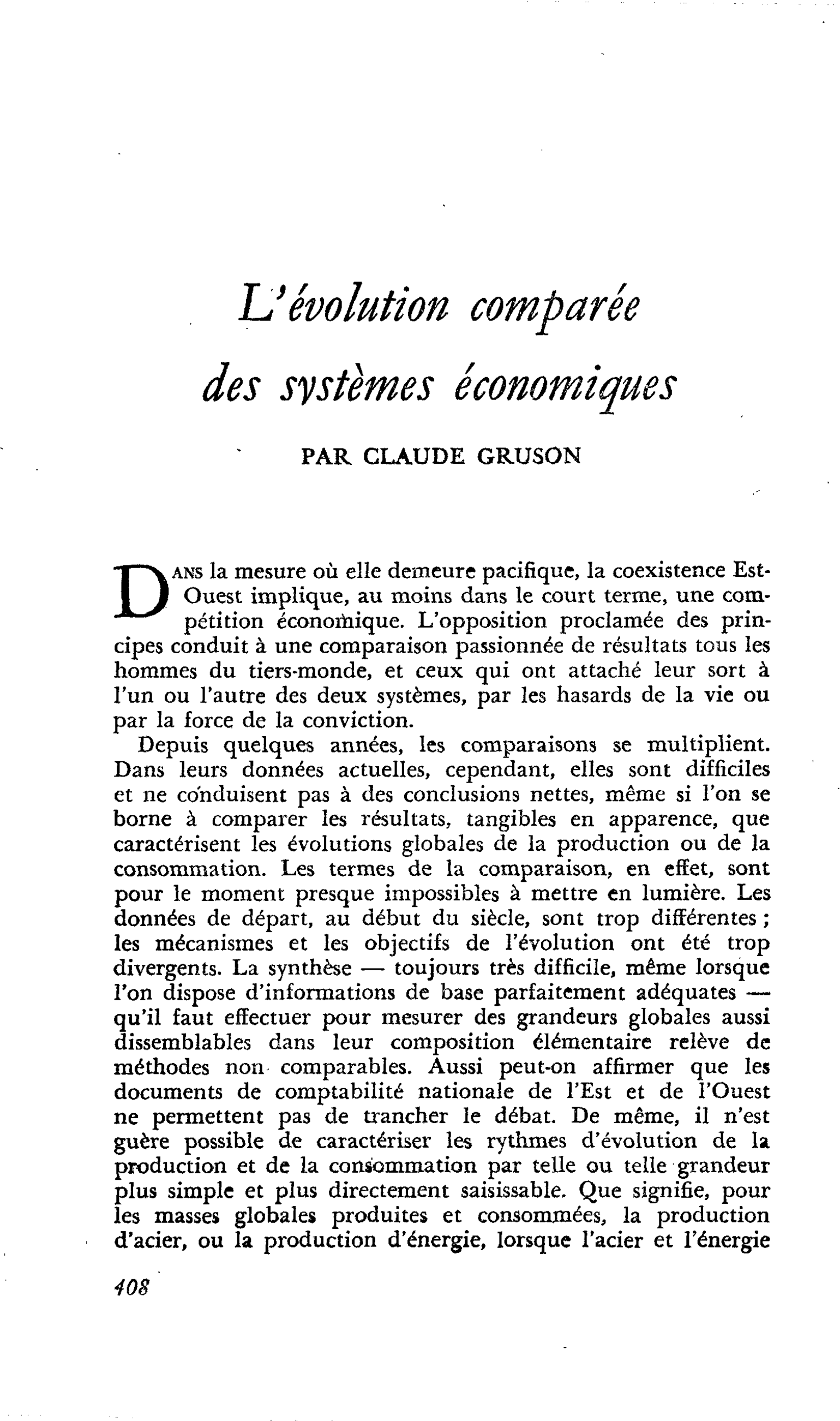 L’évolution comparée des systèmes économiques