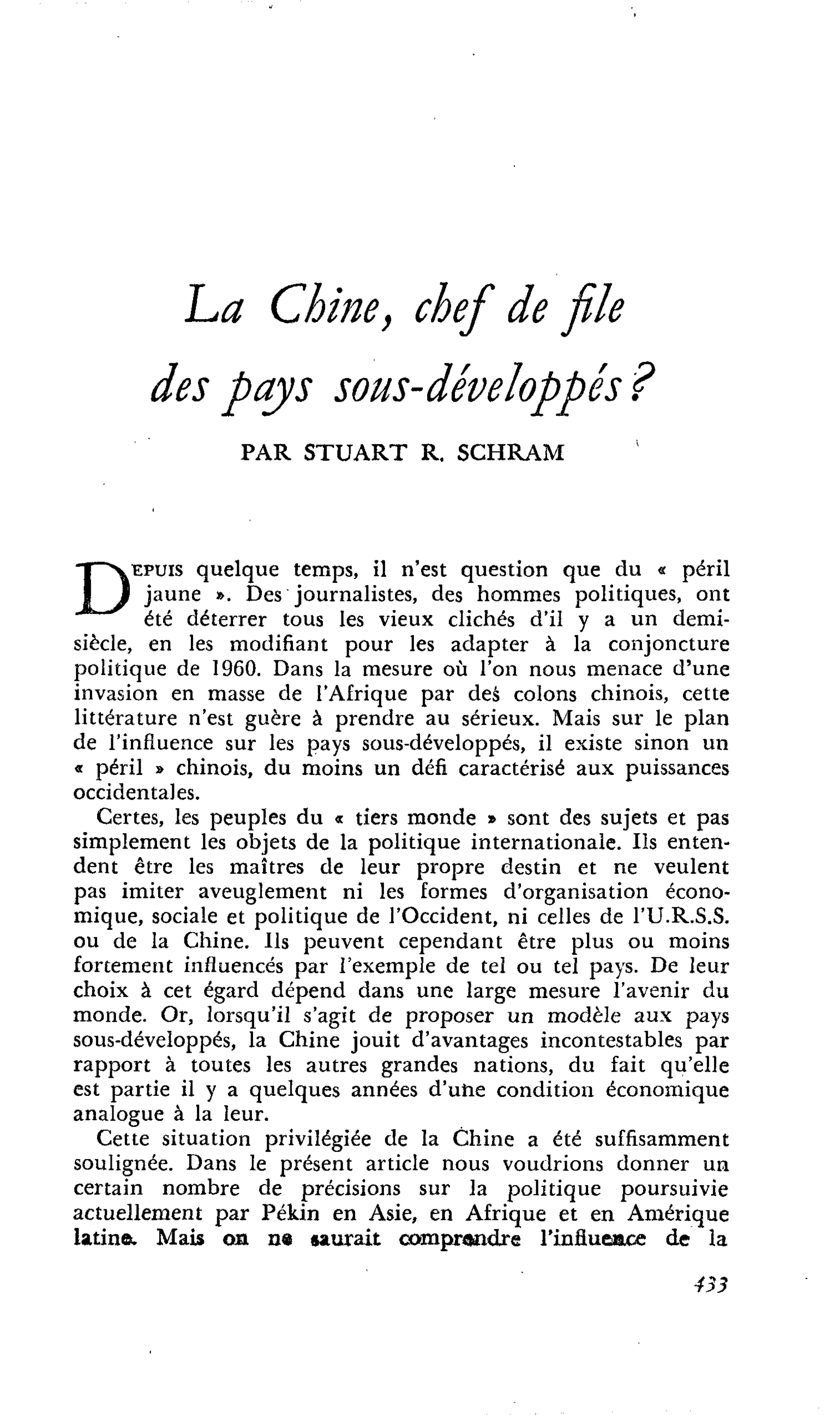 La Chine, chef de file des pays sous-développés ?