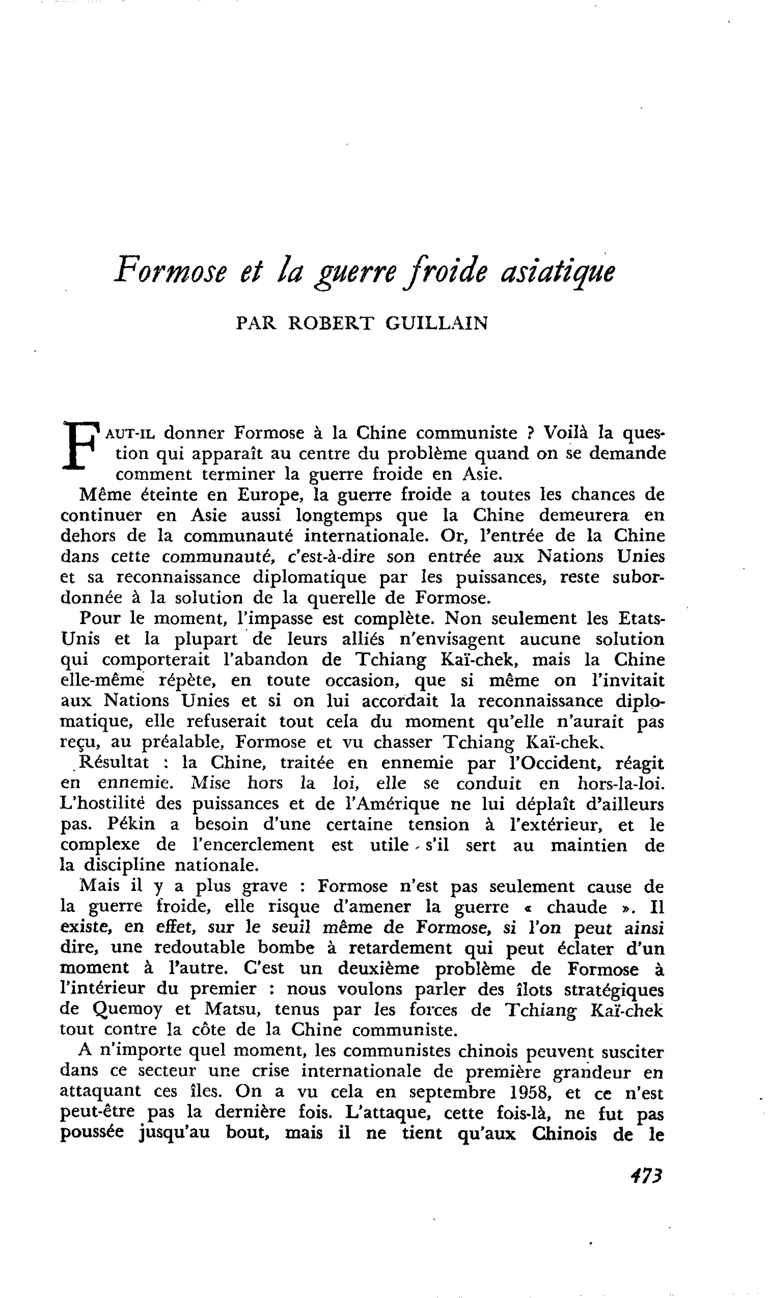 Formose et la guerre froide asiatique