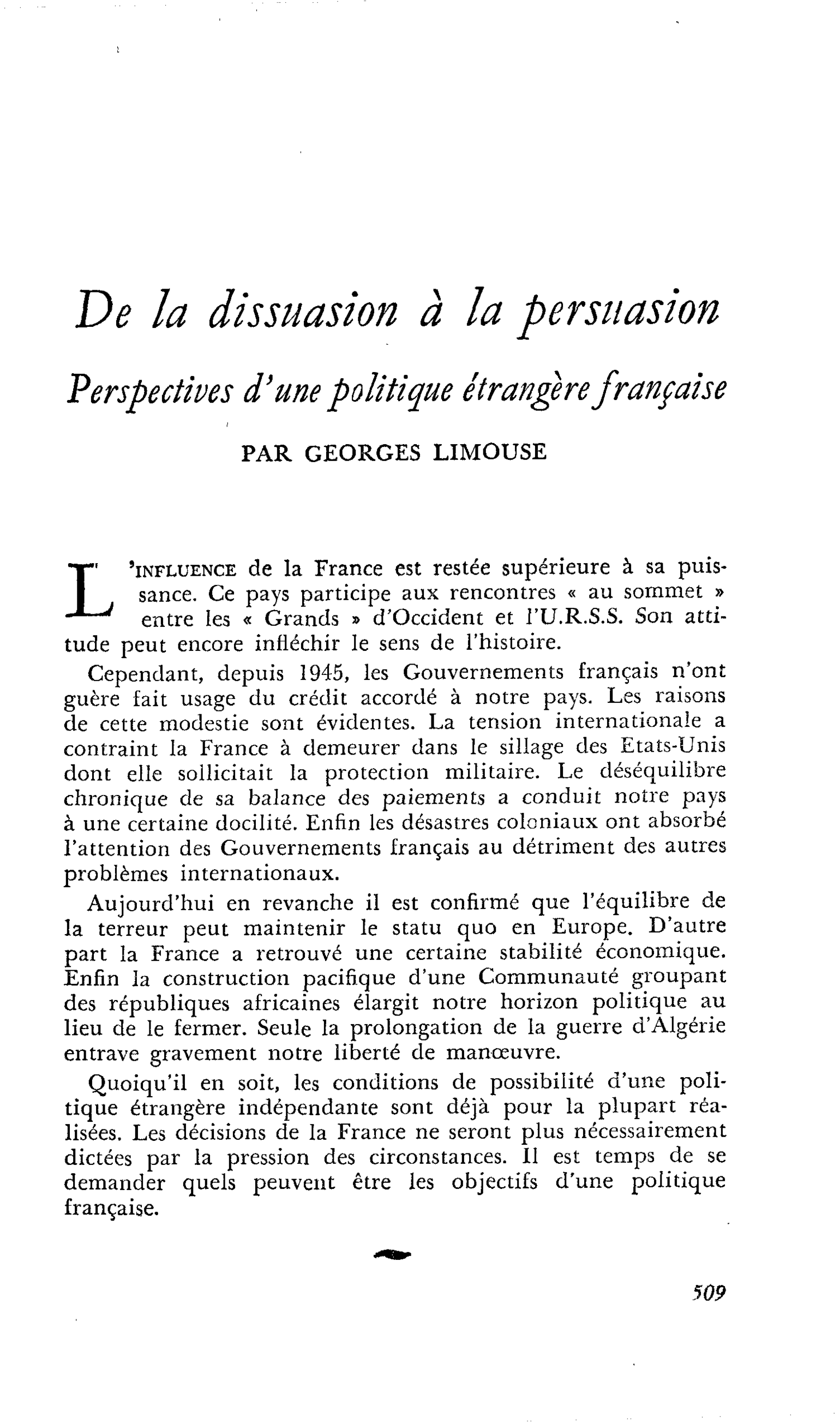 De la dissuasion à la persuasion. Perspectives d’une politique étrangère française