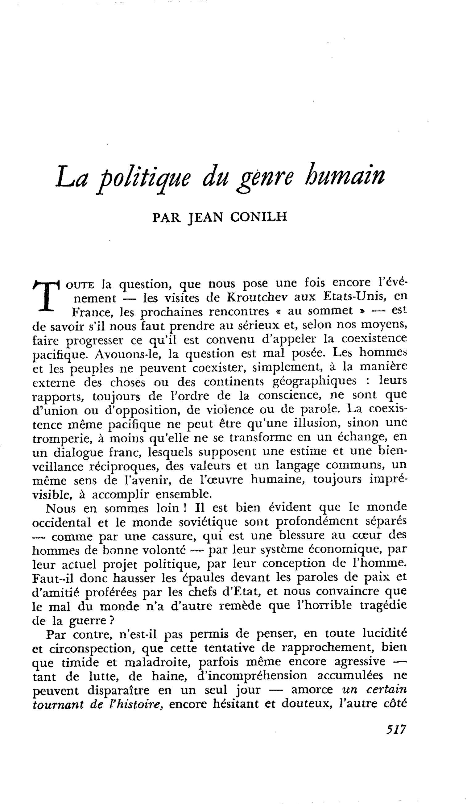 La politique du genre humain