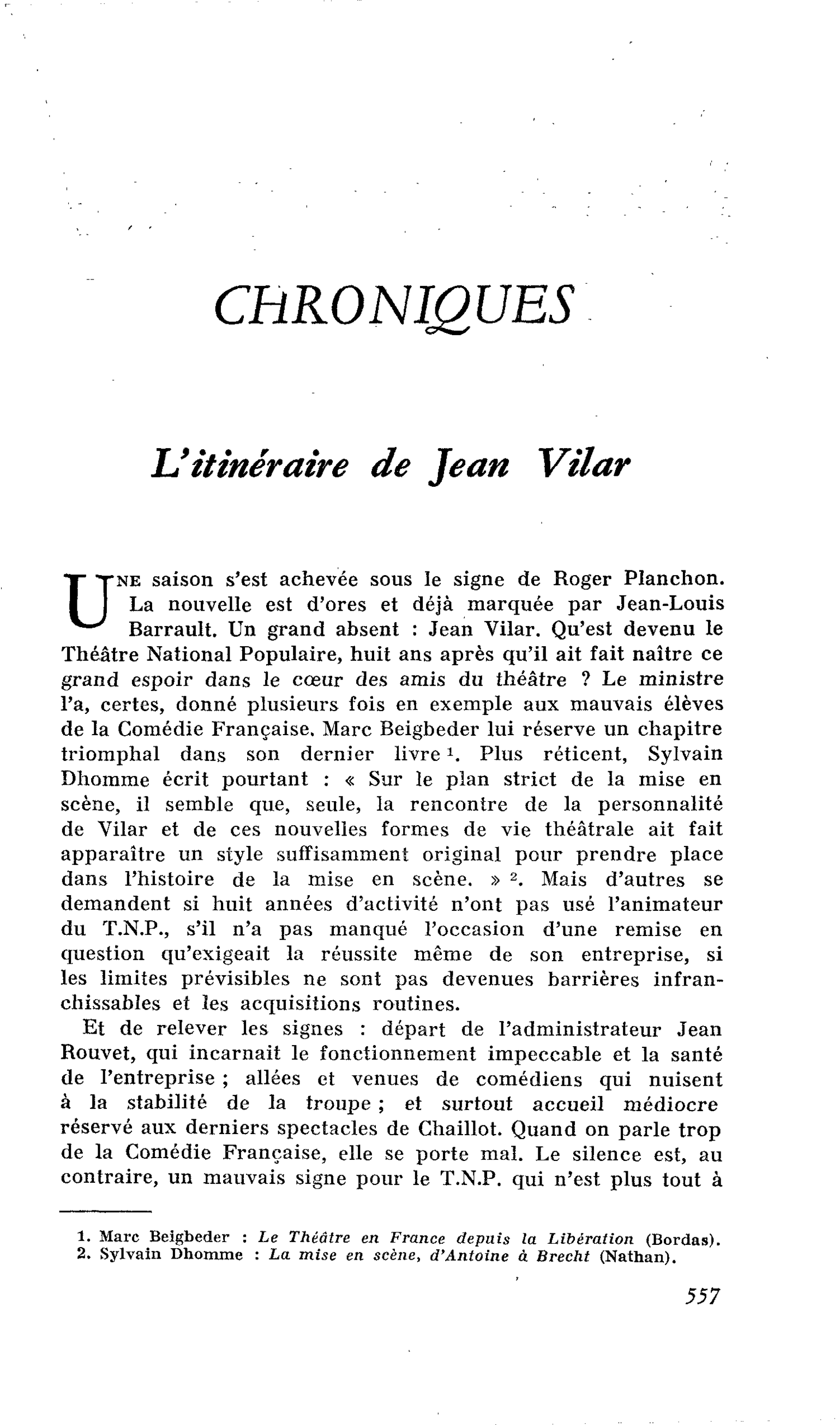 L’itinéraire de Jean Vilar