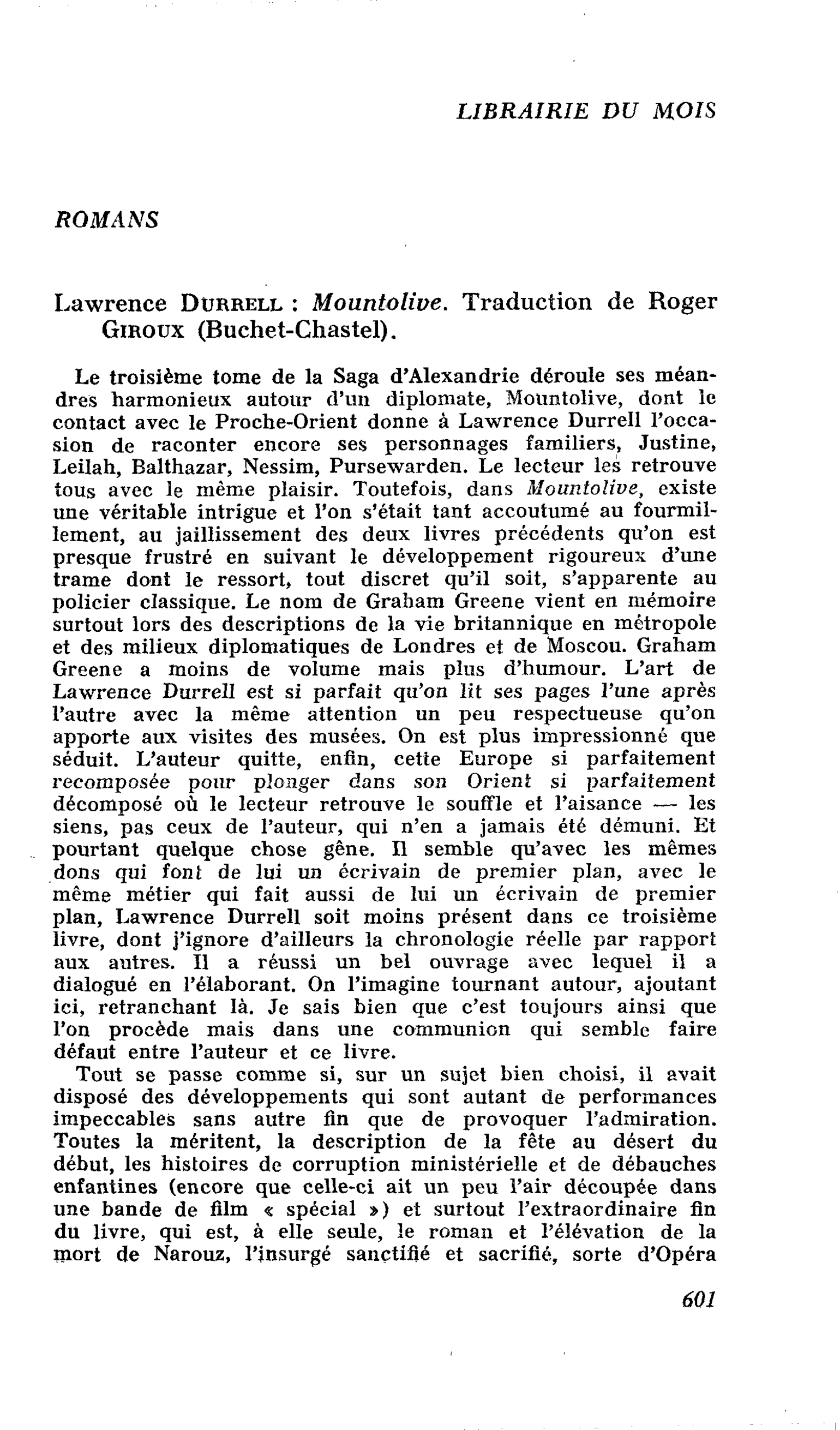 Lawrence Durrell : Mountolive.