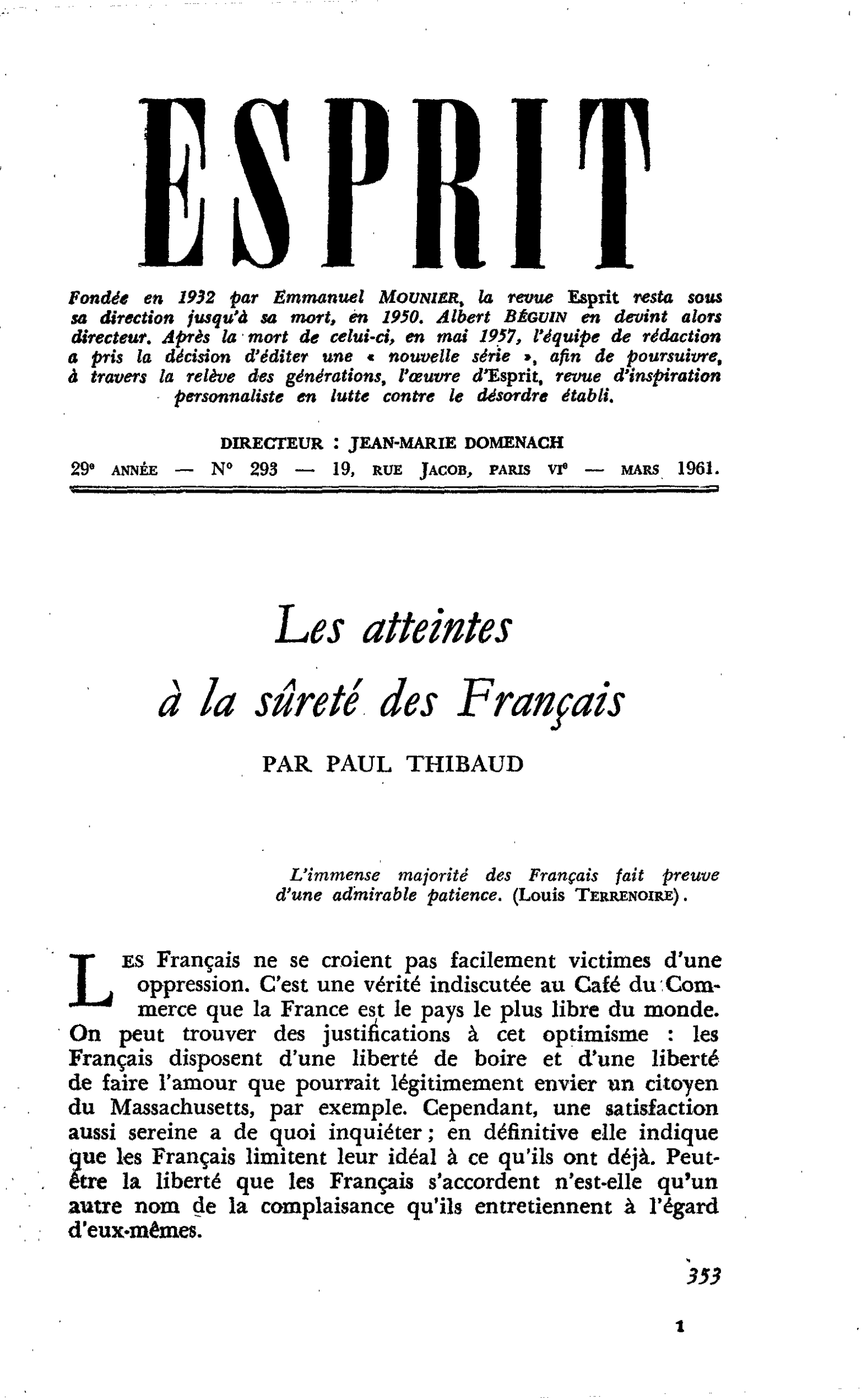 Les atteintes à la sûreté des Français