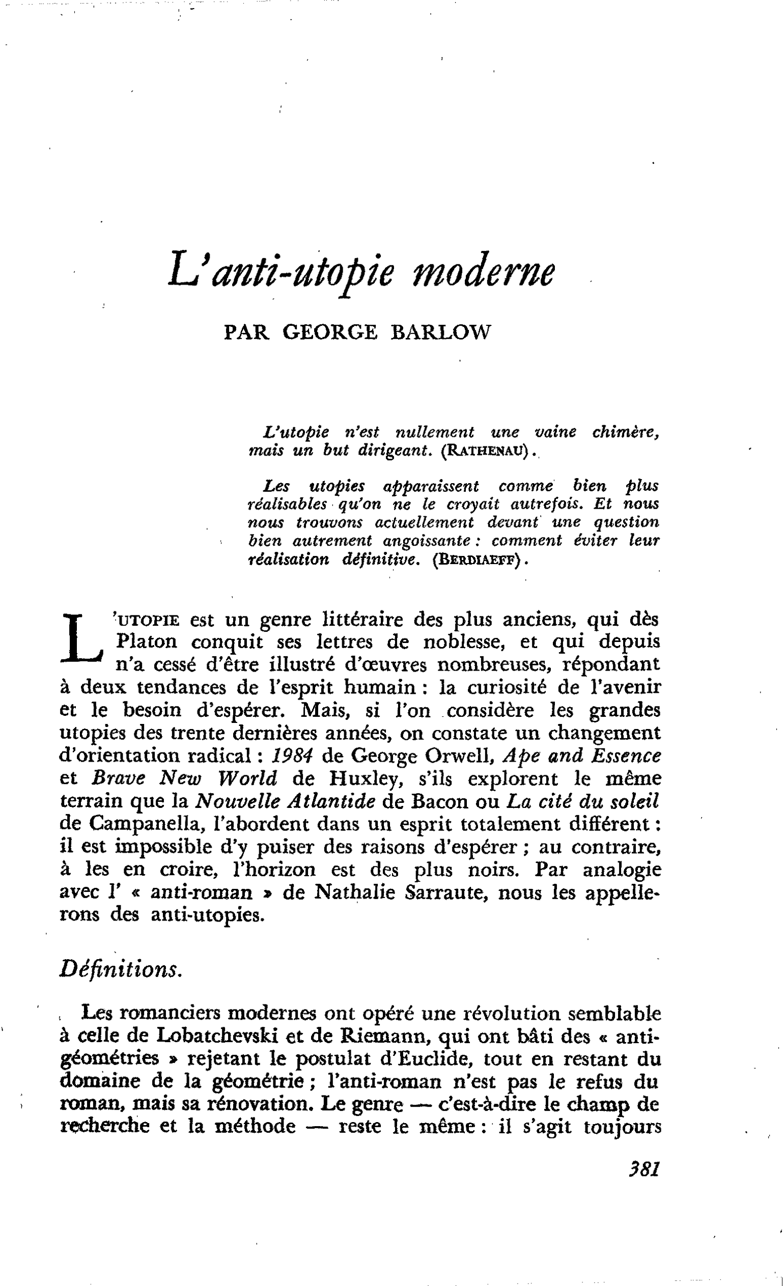 L’anti-utopie moderne