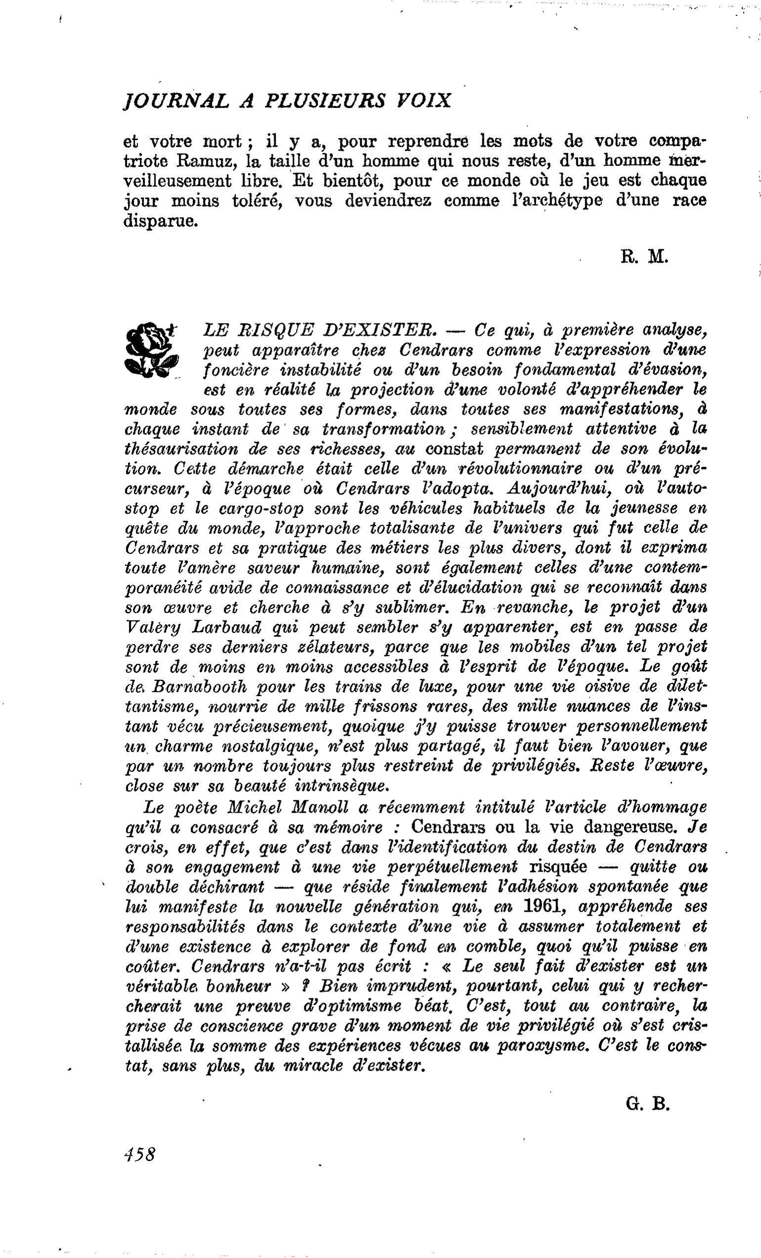 LE RISQUE D’EXISTER