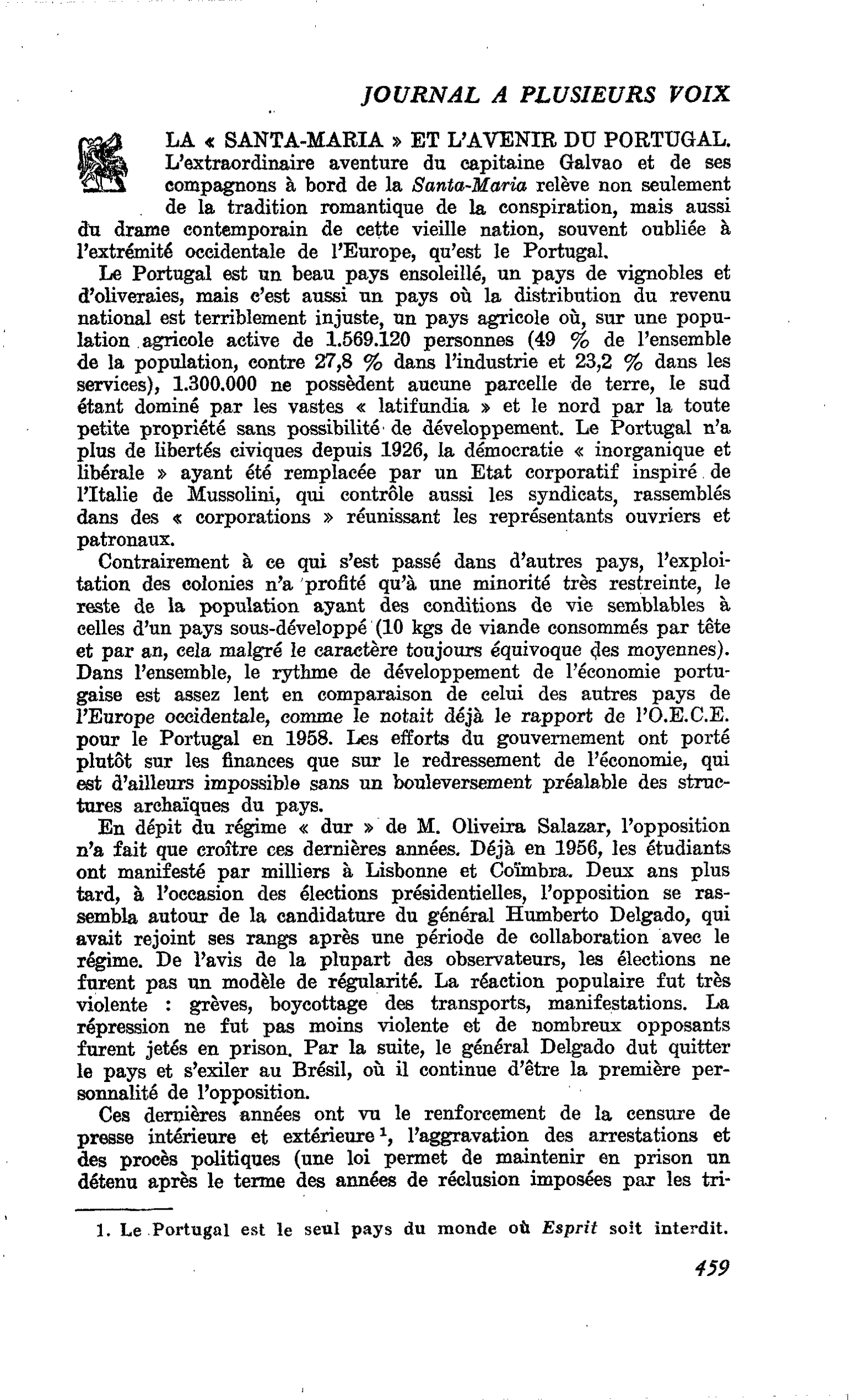 LA « SANTA-MARIA » ET L’AVENIR DU PORTUGAL