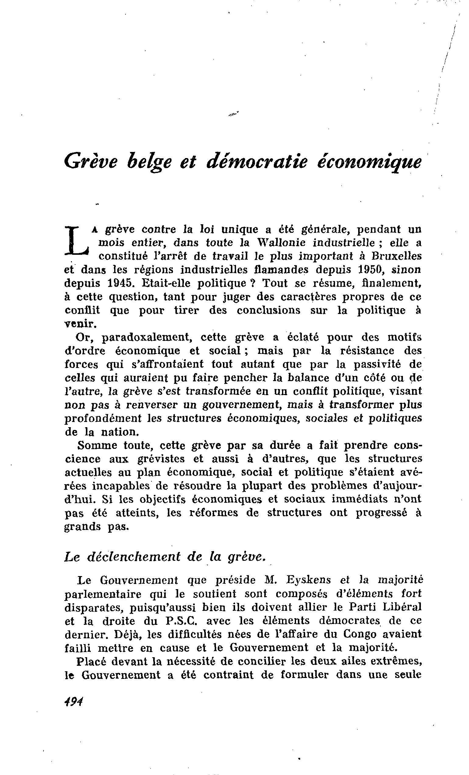 Grève belge et démocratie économique
