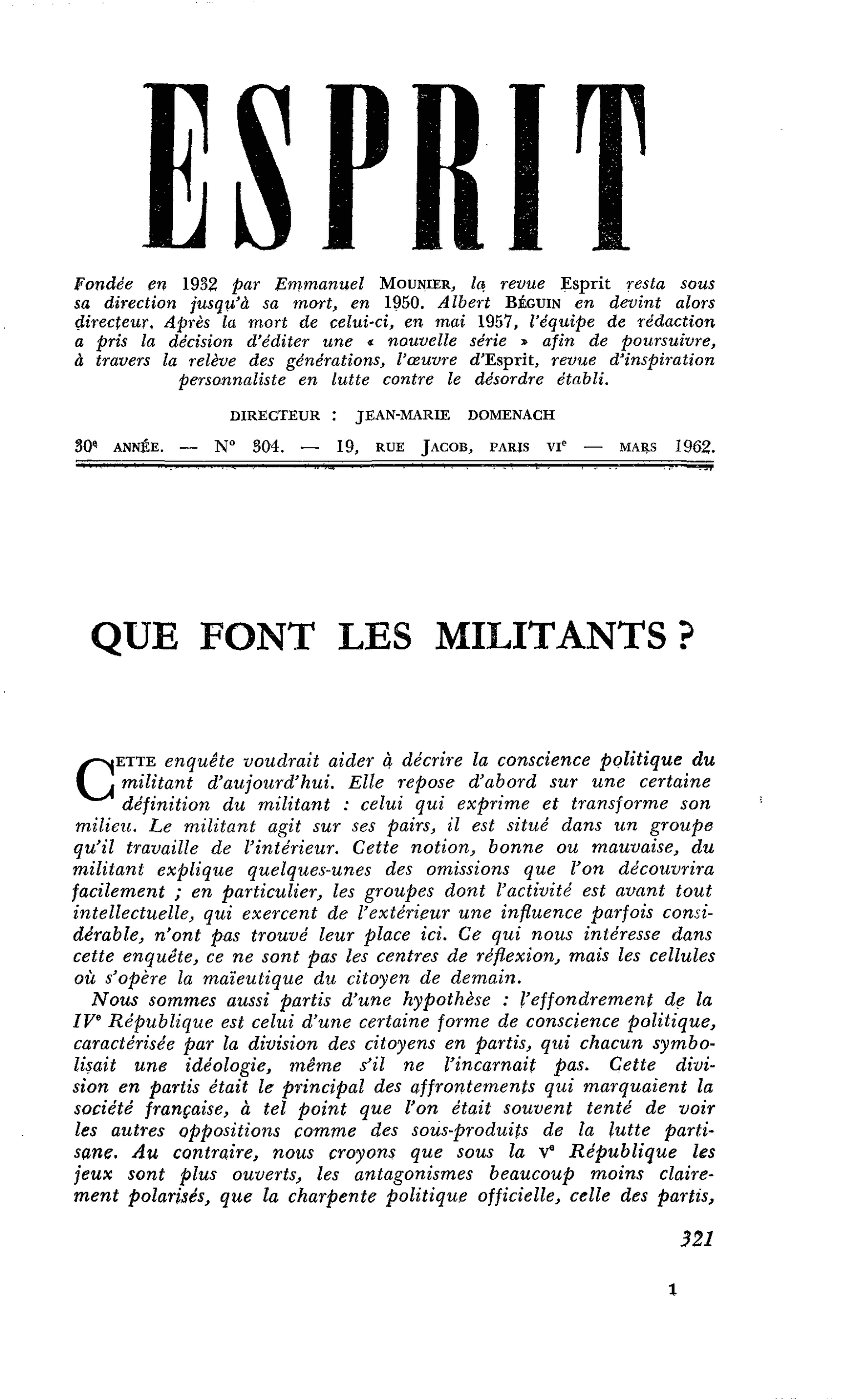 QUE FONT LES MILITANTS ?