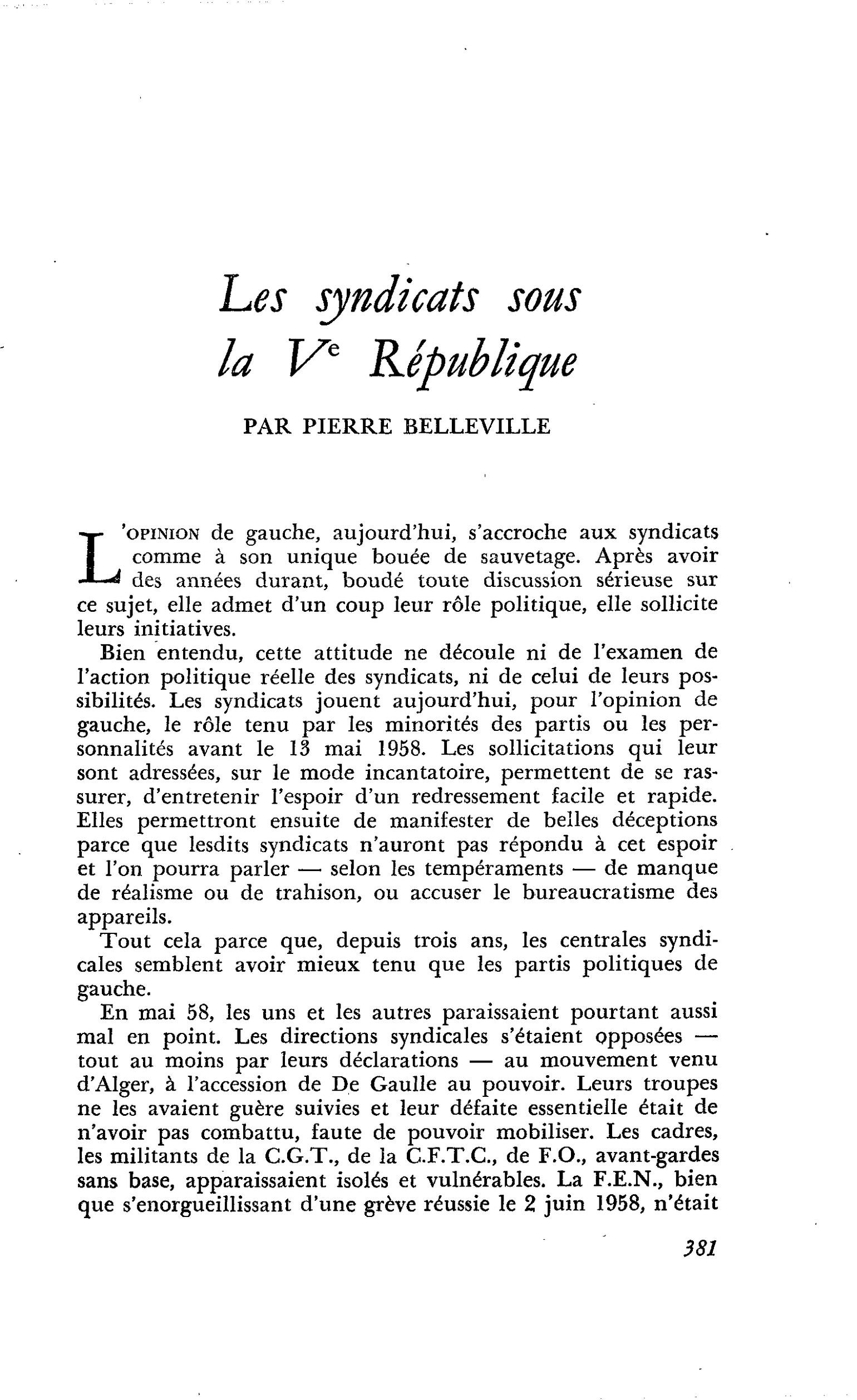 Les syndicats sous la Ve République