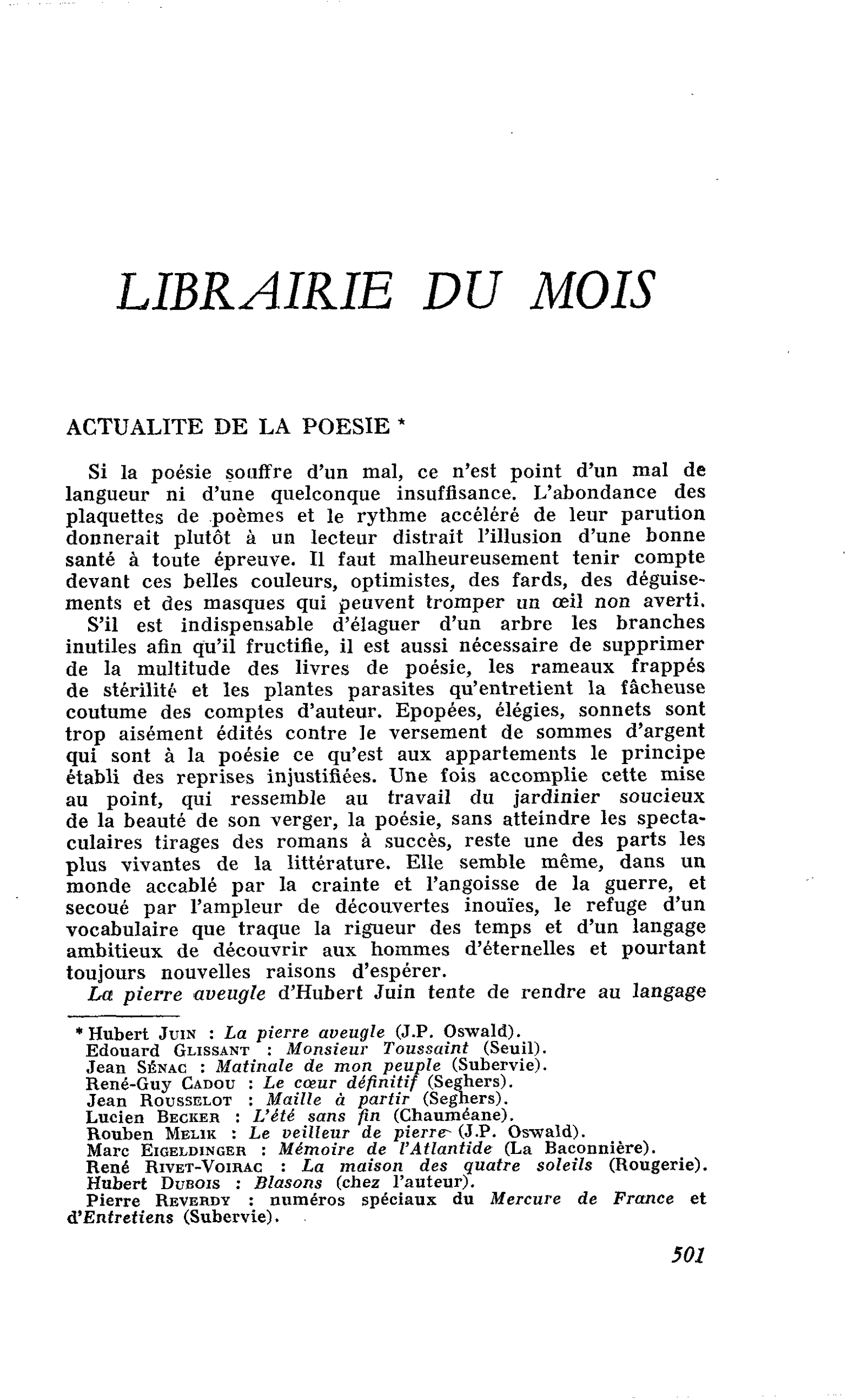 ACTUALITE DE LA POESIE