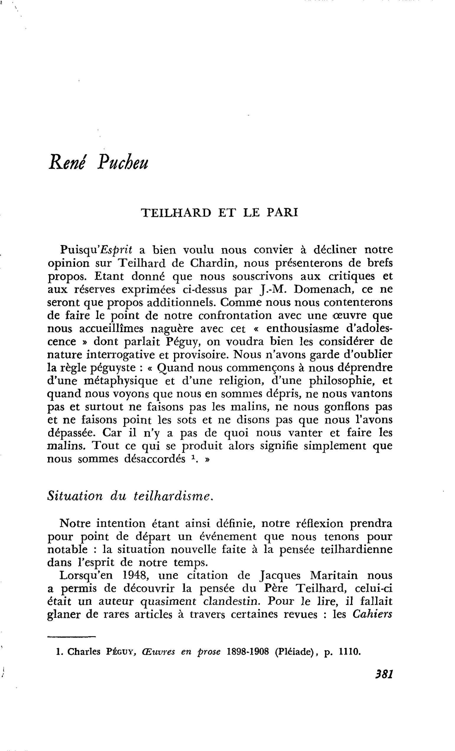 TEILHARD ET LE PARI