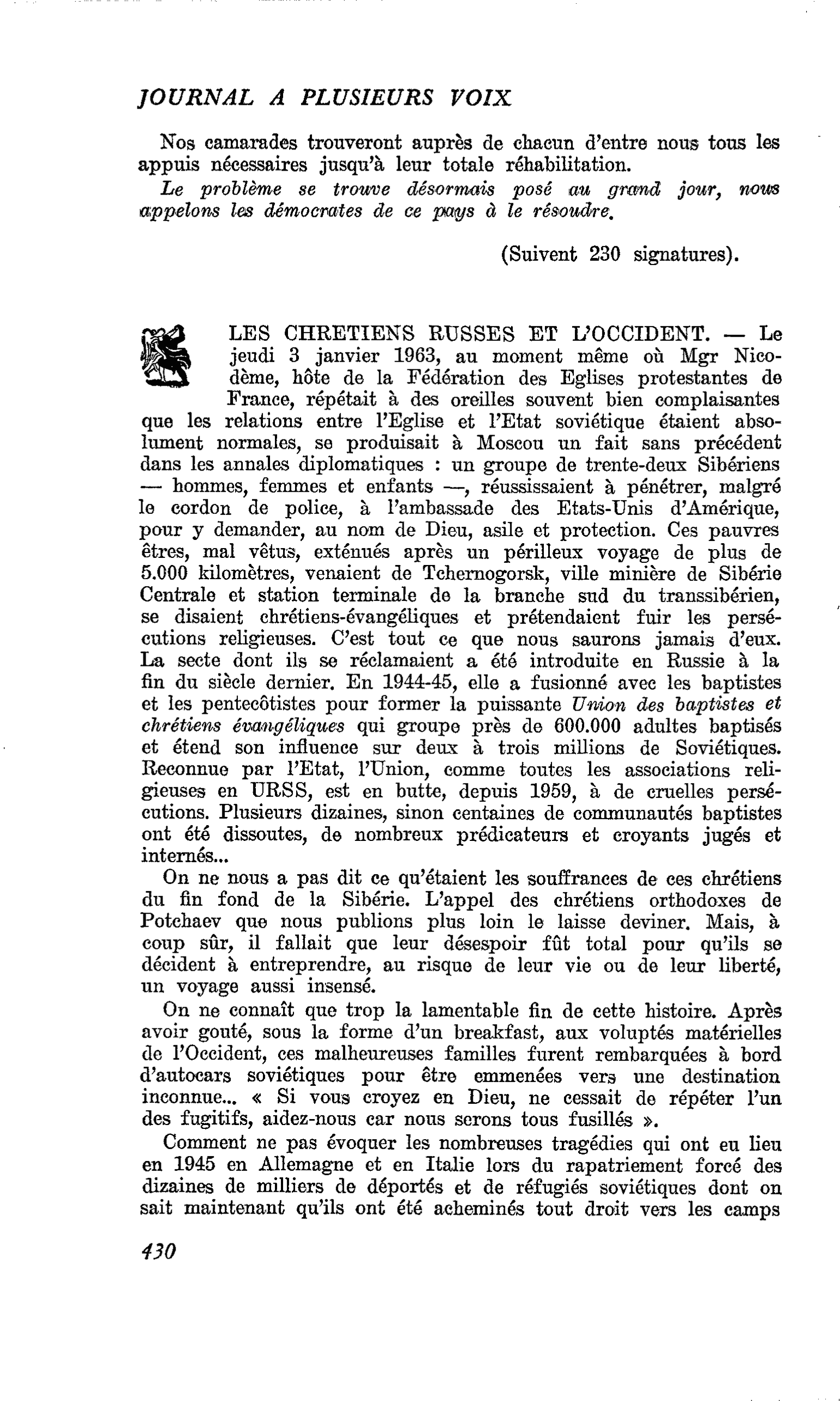 LES CHRETIENS RUSSES ET L’OCCIDENT
