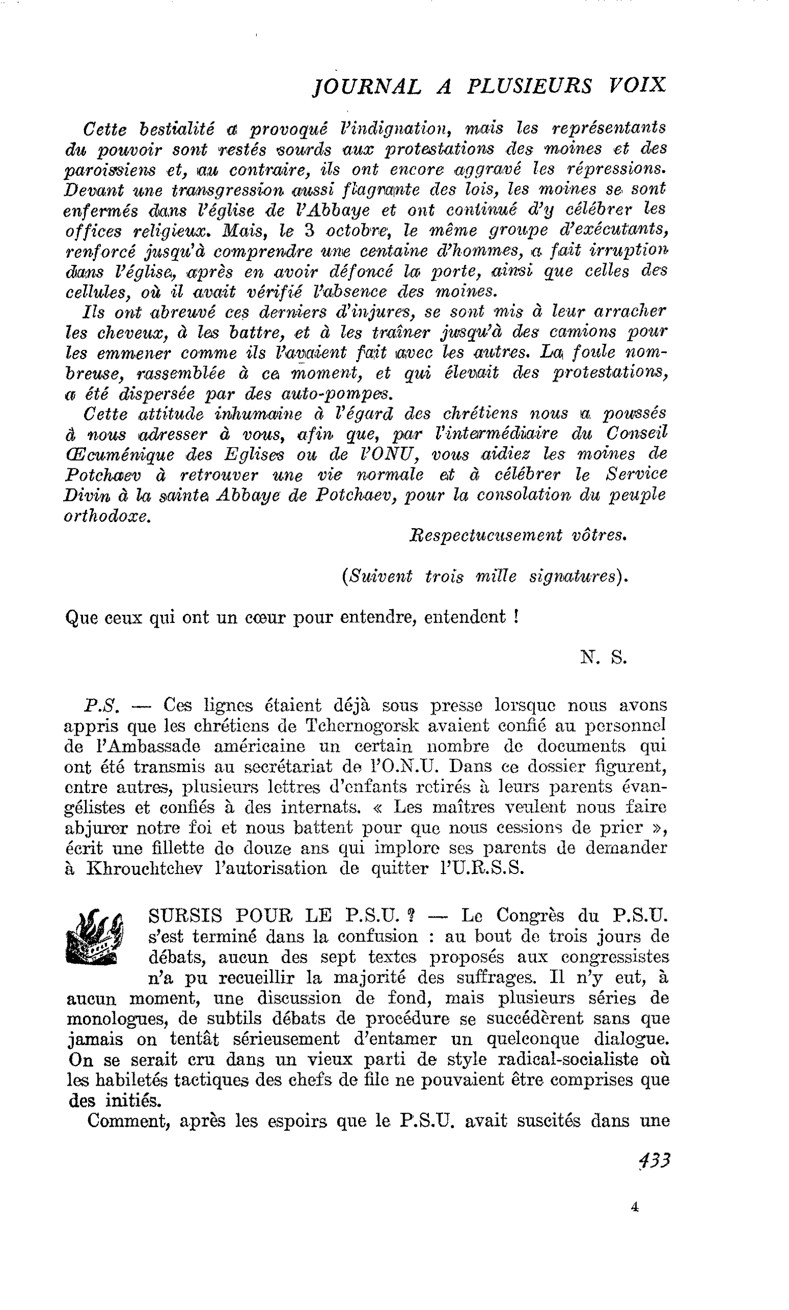 SURSIS POUR LE P.S.U. ?