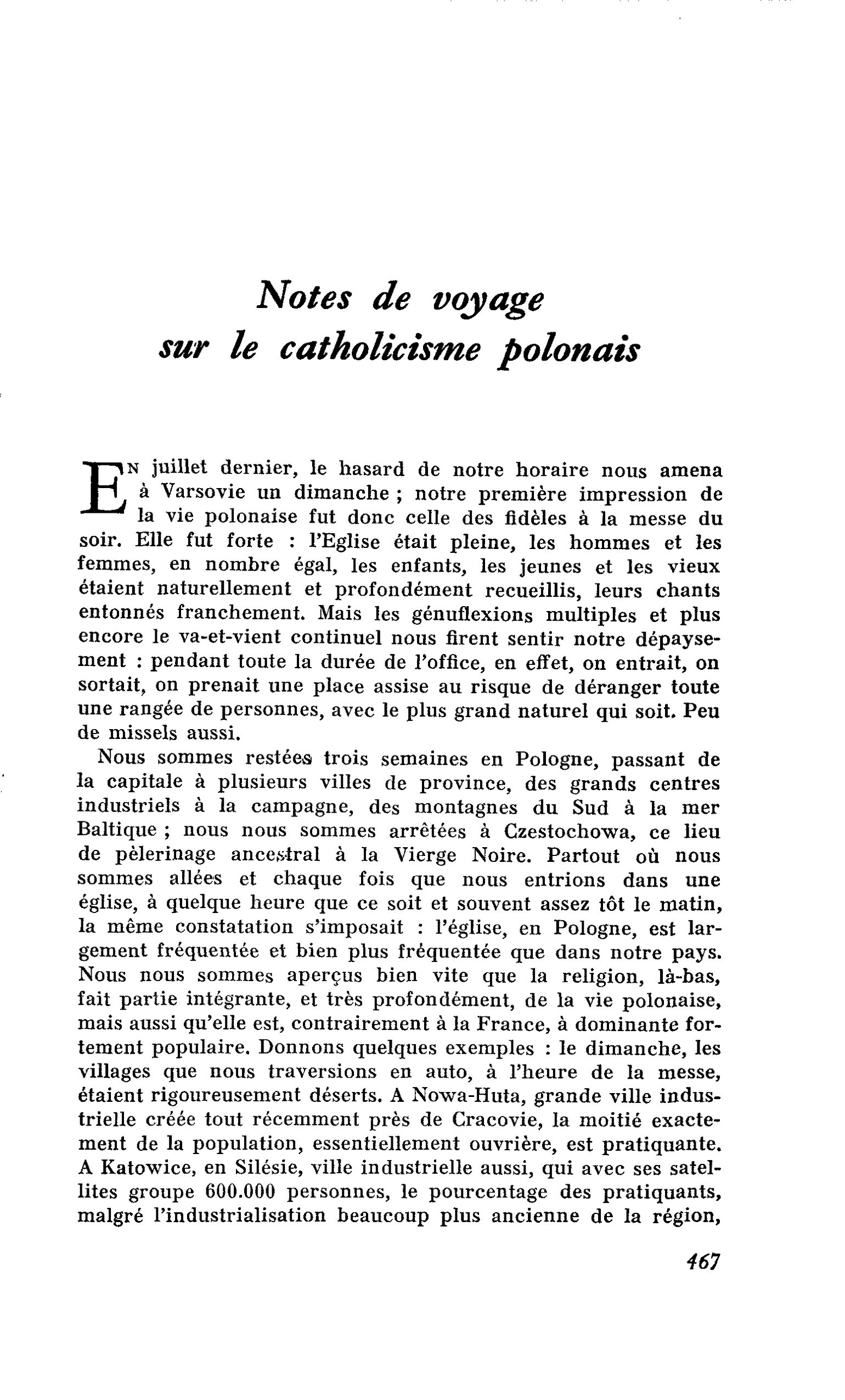 Notes de voyage sur le catholicisme polonais