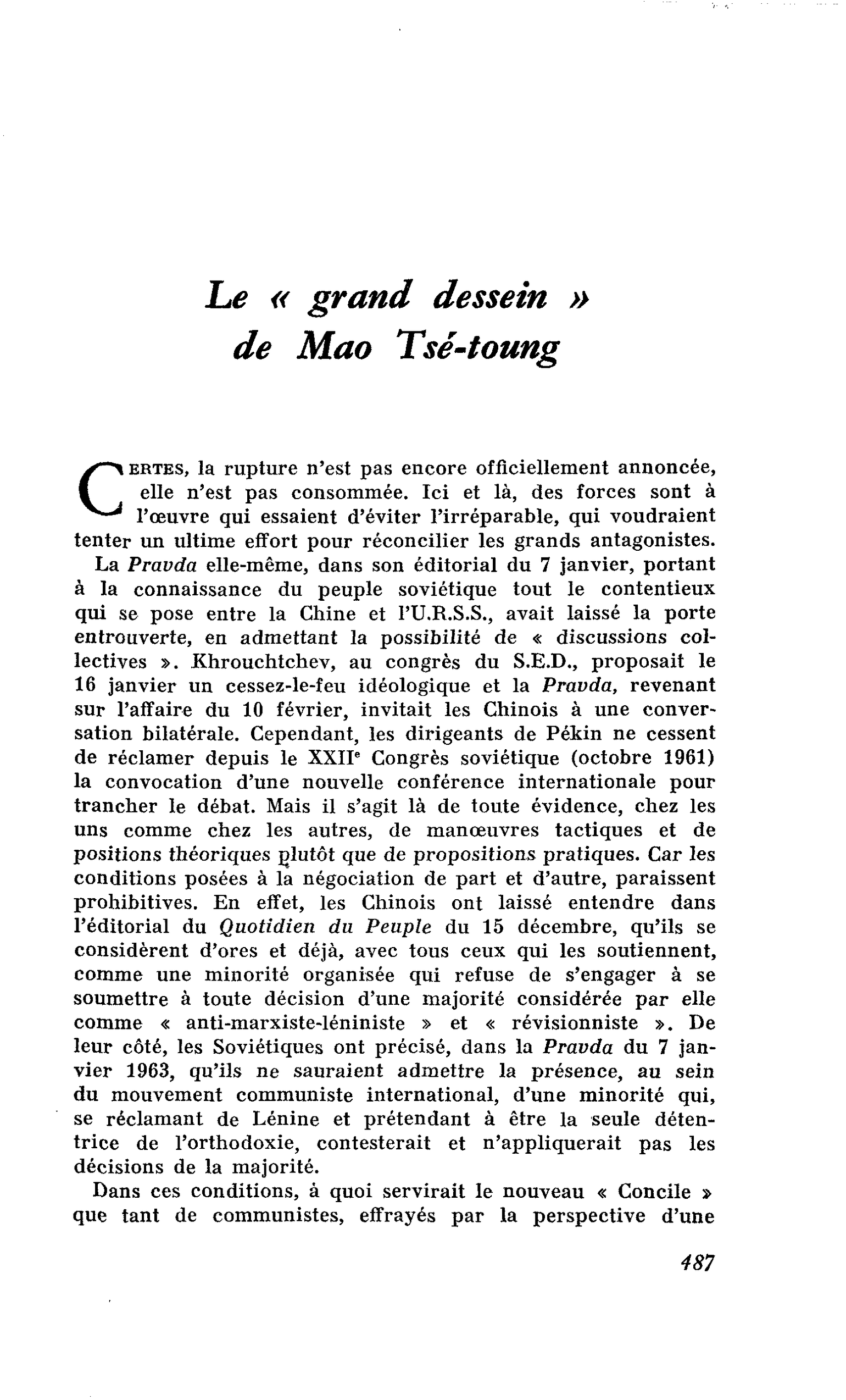 Le « grand dessein » de Mao Tsé-toung