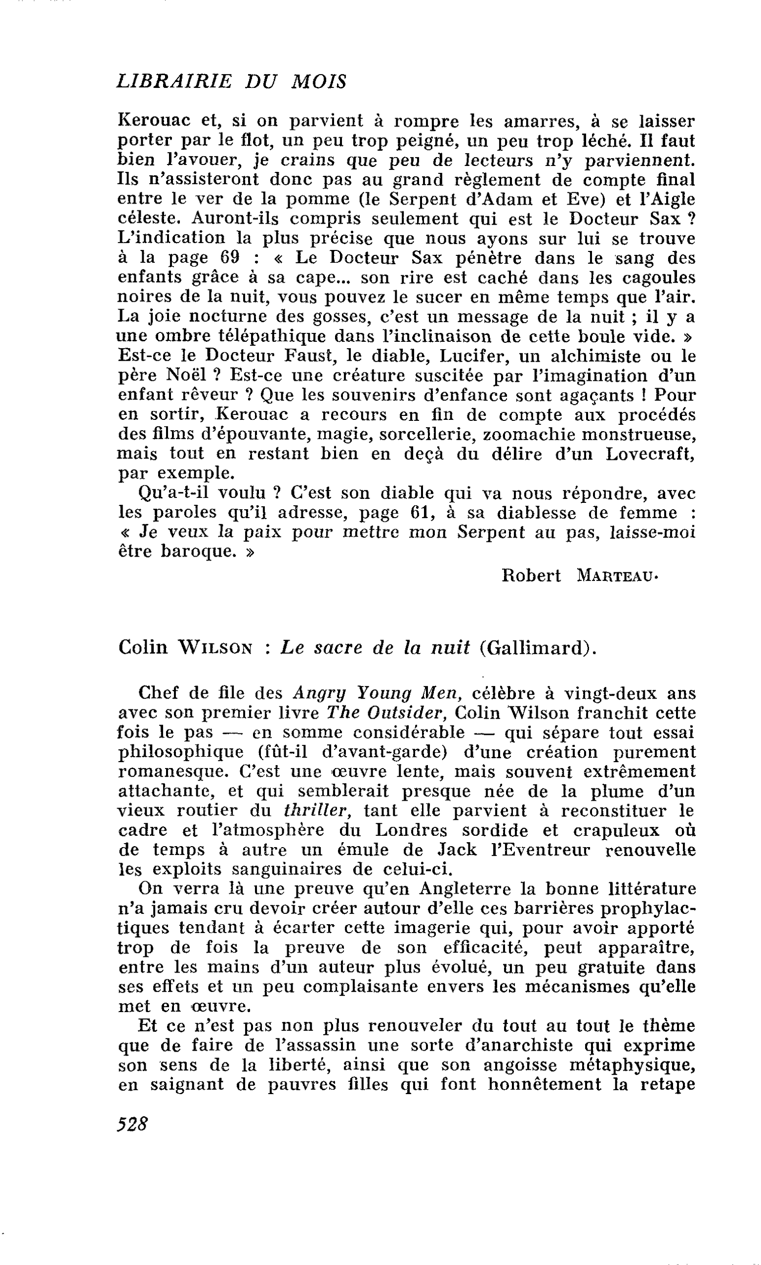 Colin Wilson : Le sacre de la nuit